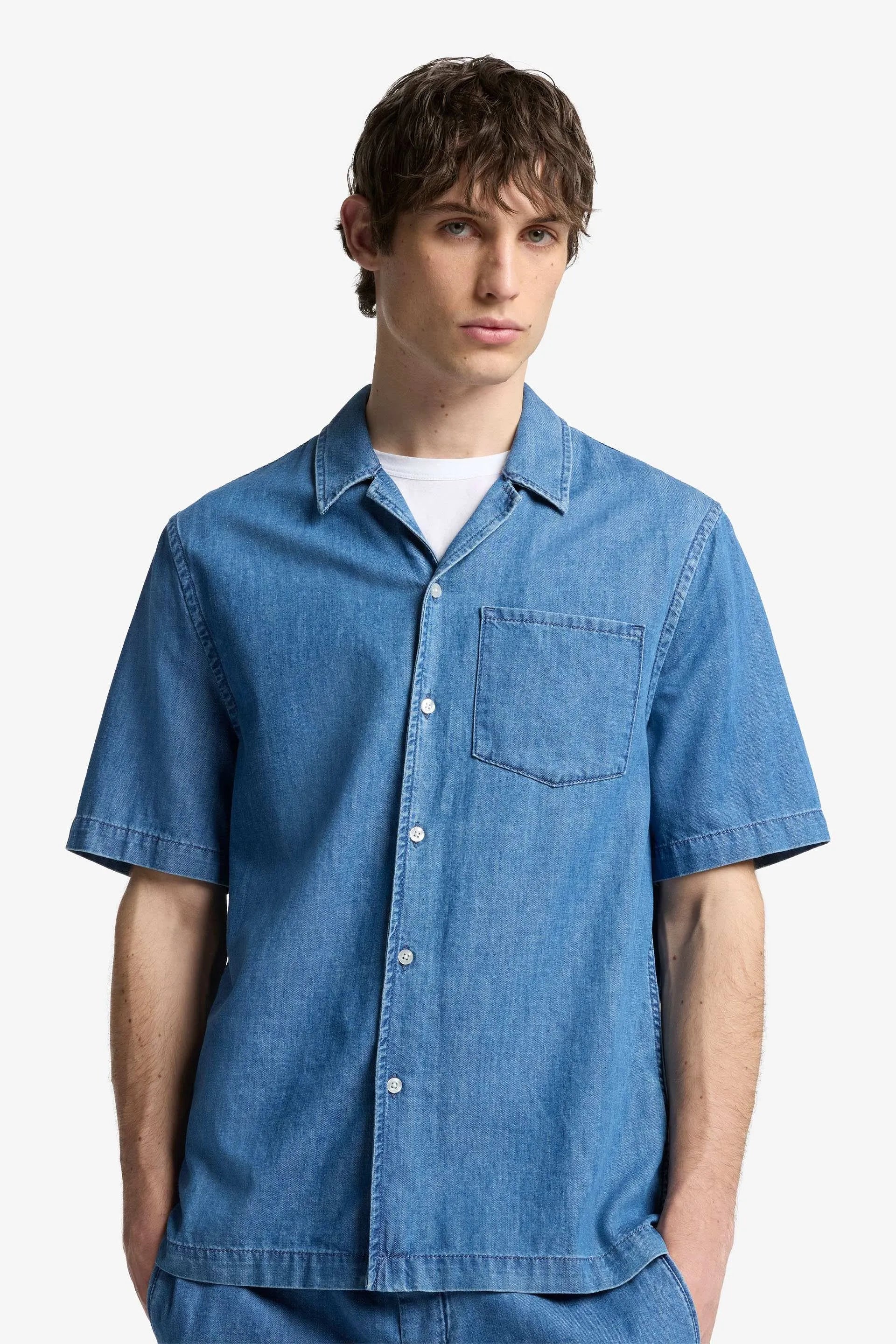 7 For All Mankind_Light Blue_Camp Shirt Short Sleeve in Cotton_7TI60E46_1DL_03