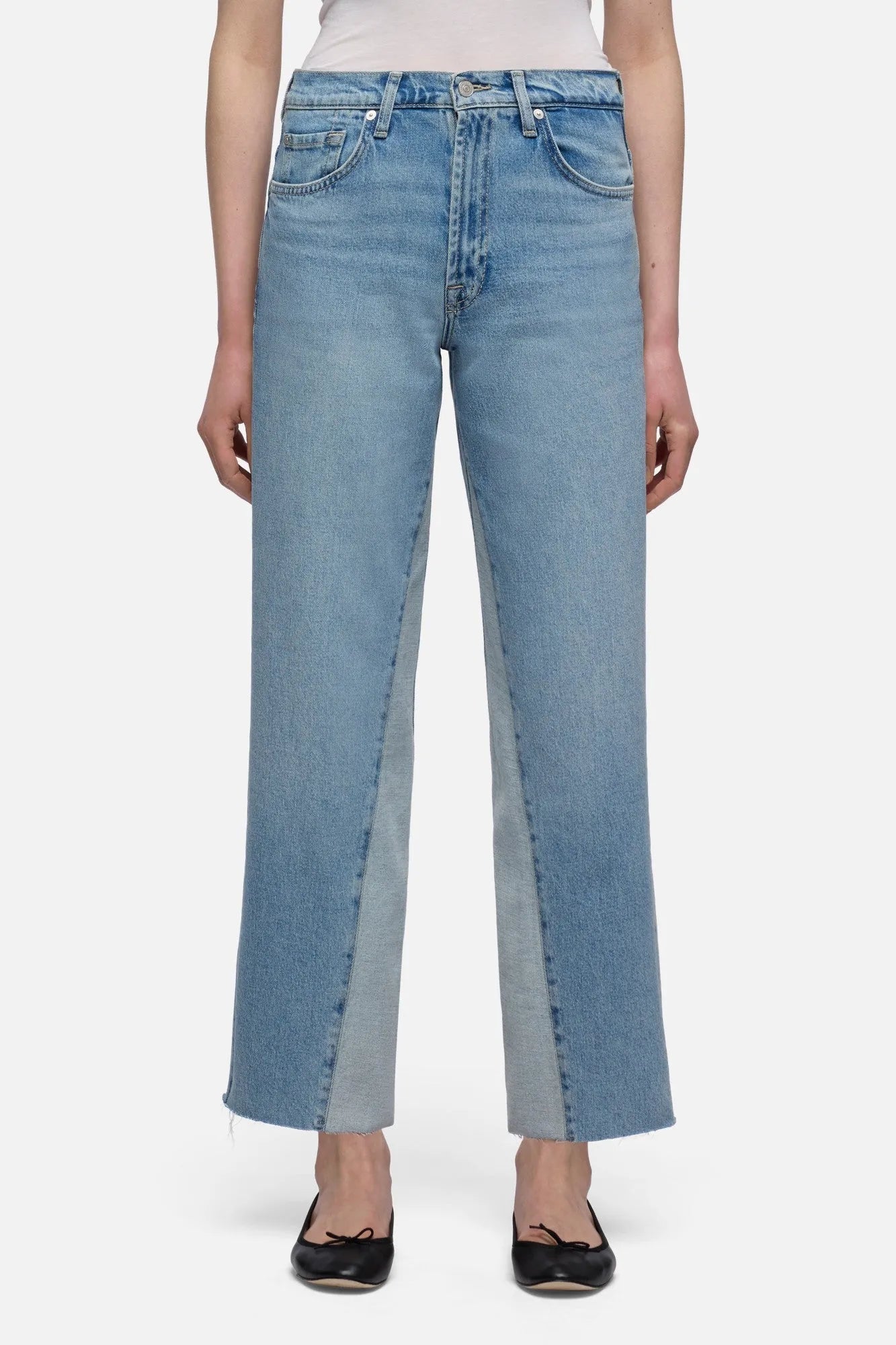 7 For All Mankind Light Blue Women Paneled Stovepipe Straight Ankle SKU: 7U7B0C10_1ZW Image 03