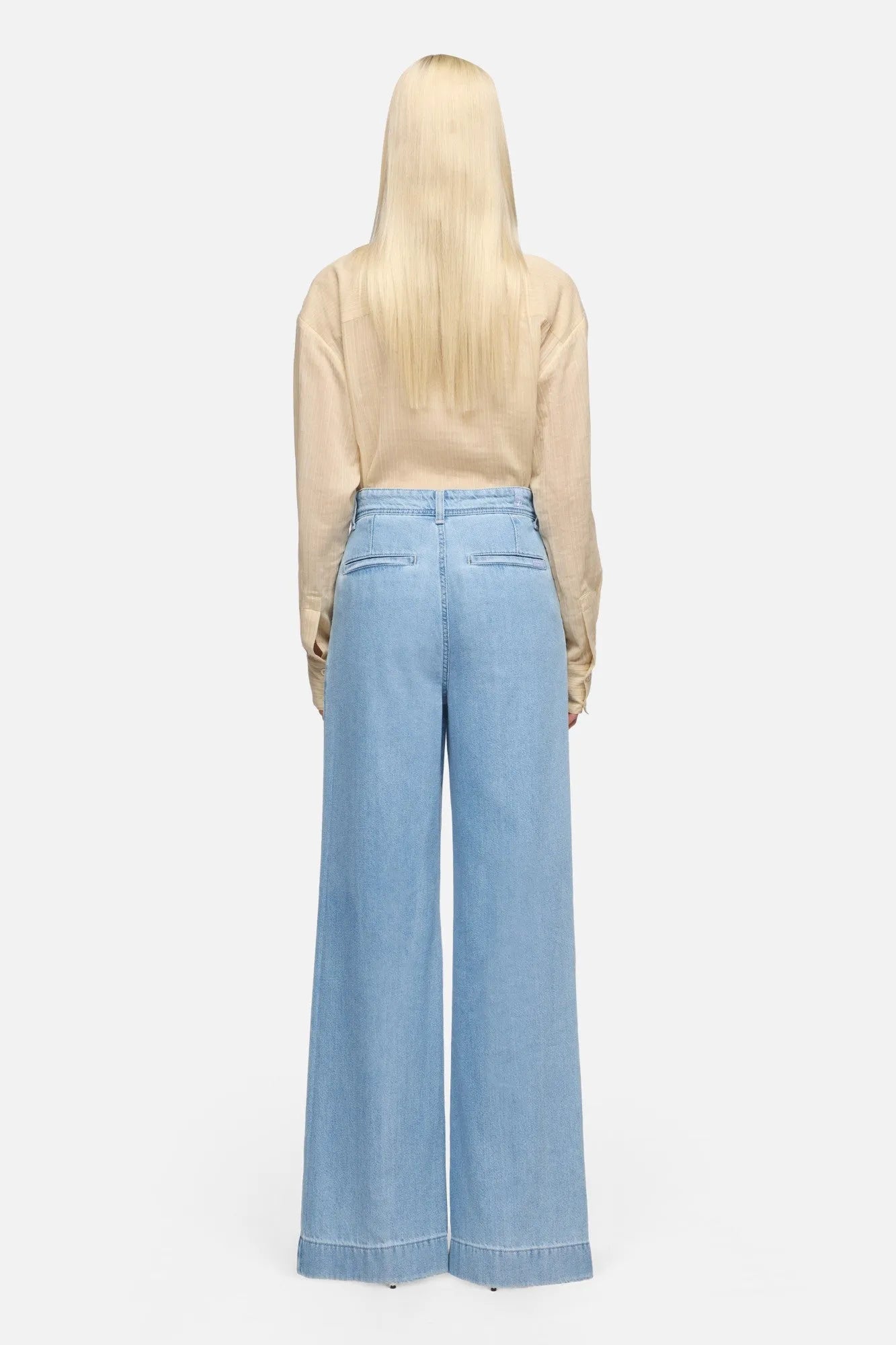 7 For All Mankind Mid Blue Women Pleated Trouser in Weightless Denim SKU: 7UL3TE38_1BA Image 06