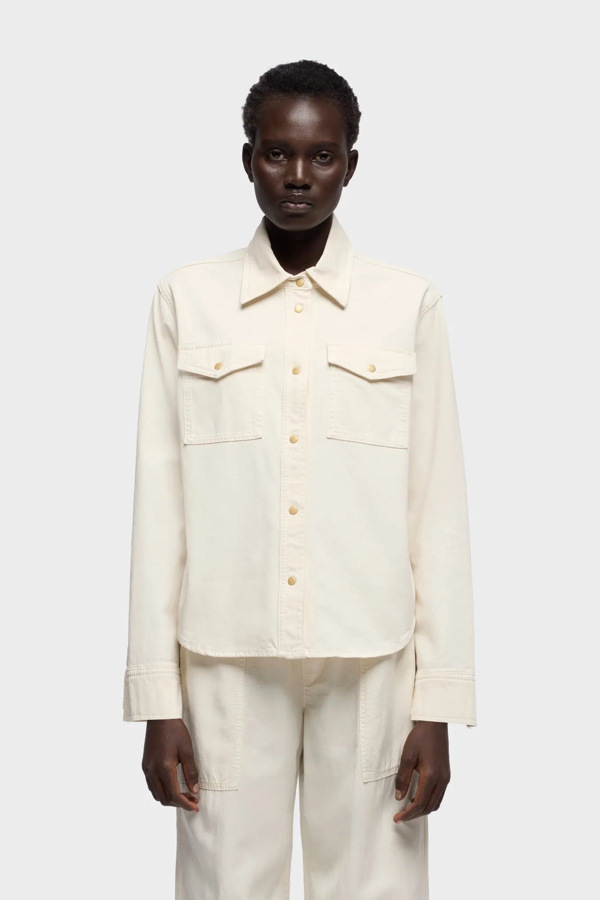 7 For All Mankind Ecru Women Classic Shirt in Comfort Twill SKU: 7UR90E39_3O7 Image 02