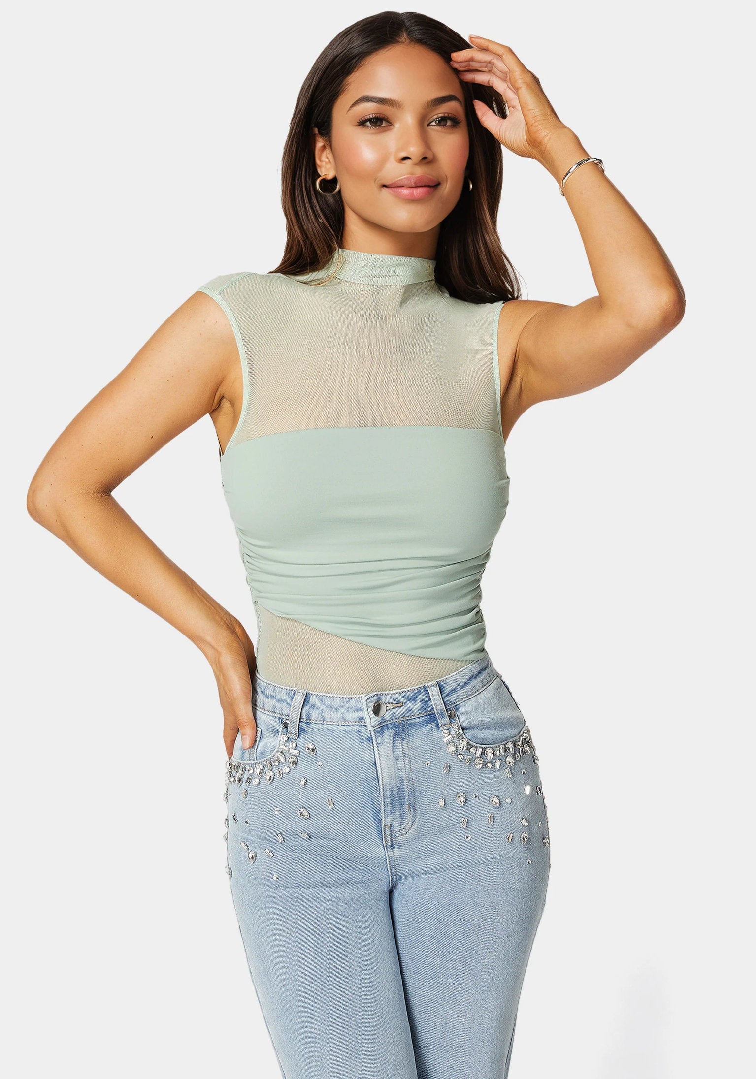 Bebe_Draped Knit Bodysuit_7skb0141be_Slit Green_01