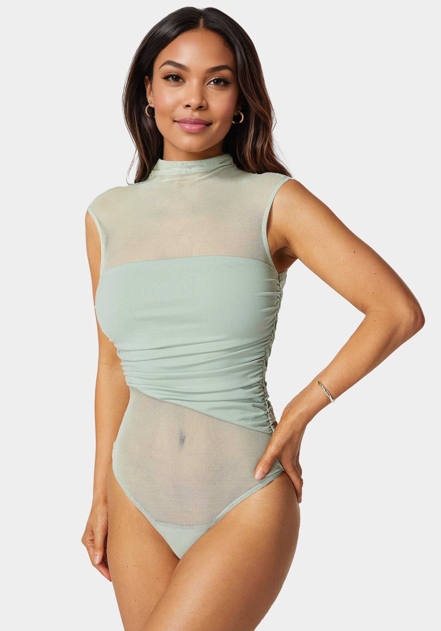 Bebe_Draped Knit Bodysuit_7skb0141be_Slit Green_02