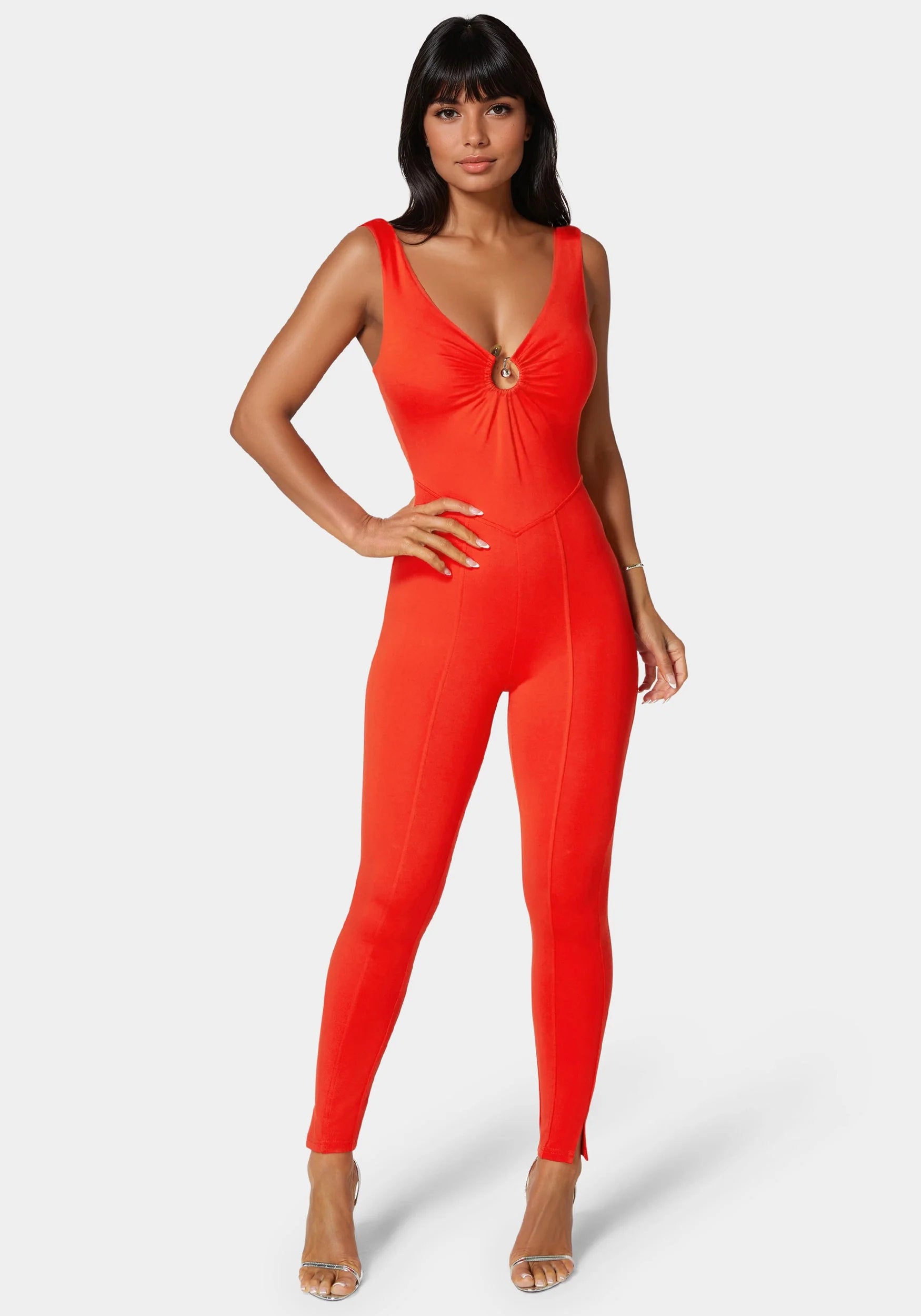 Bebe_Trim Detail V-Neck Catsuit_7skg0164be_Grenadine_01