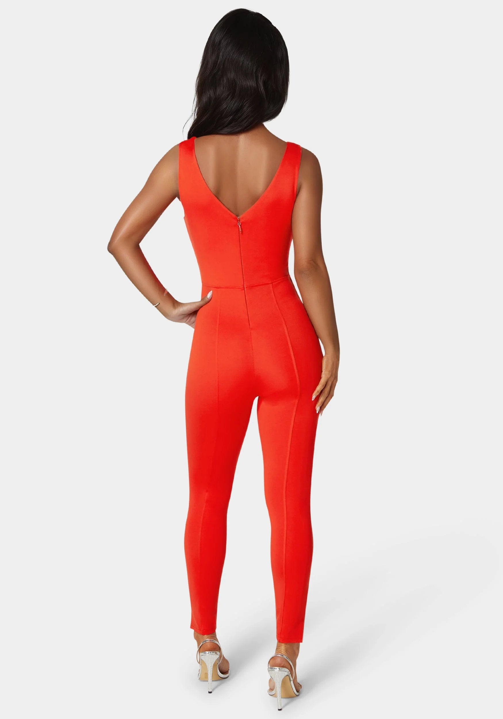 Bebe_Trim Detail V-Neck Catsuit_7skg0164be_Grenadine_03