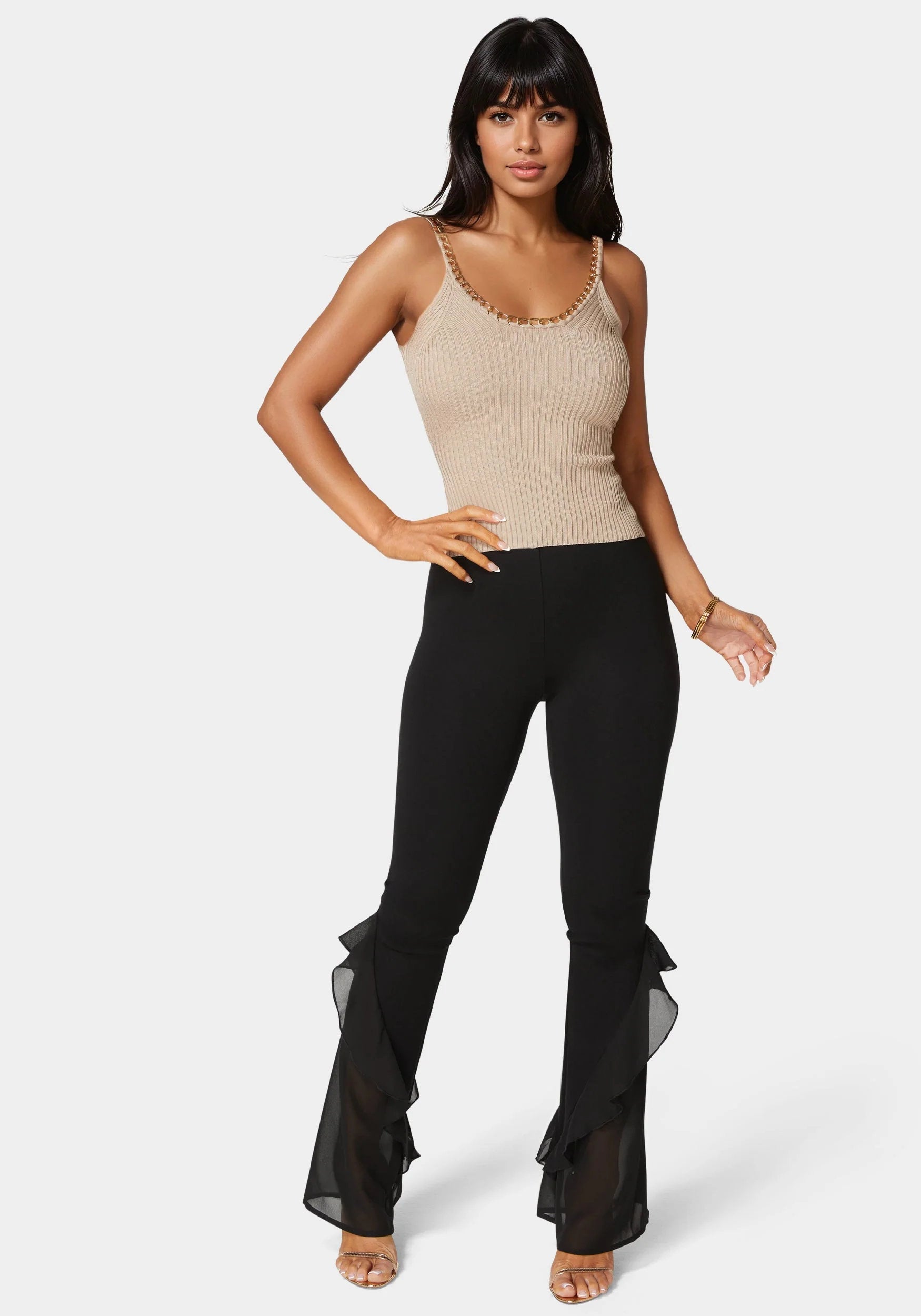 Bebe_High Waist Flared Leg Knit Pant_7skp0350be_Black_01