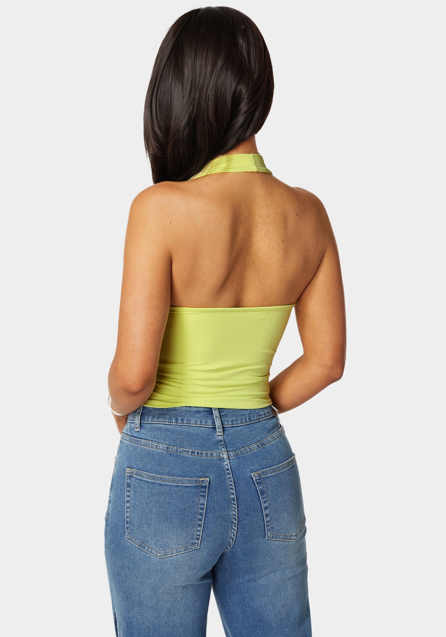 Bebe_Halter Drape Embellished Top_7skt0417be_Lime Sherbet_03