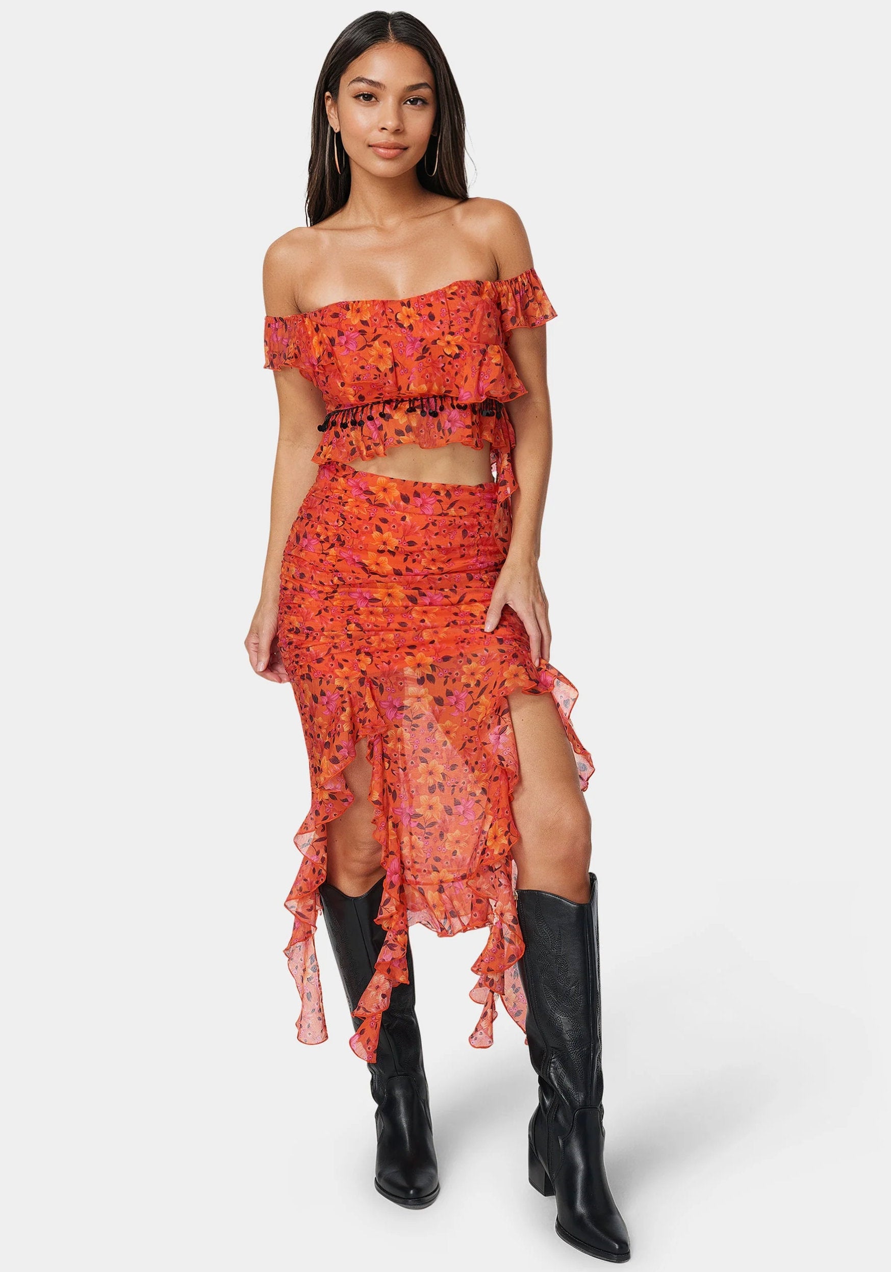 Bebe_Ruffle Fringe Top_7swt0393be_Vibrant Desert Flowers Print_03