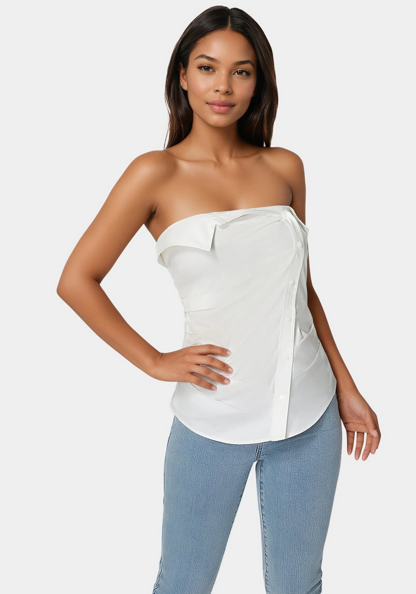 Bebe_Ruched Asymmetric Top_7swt0398be_White Alyssum_01