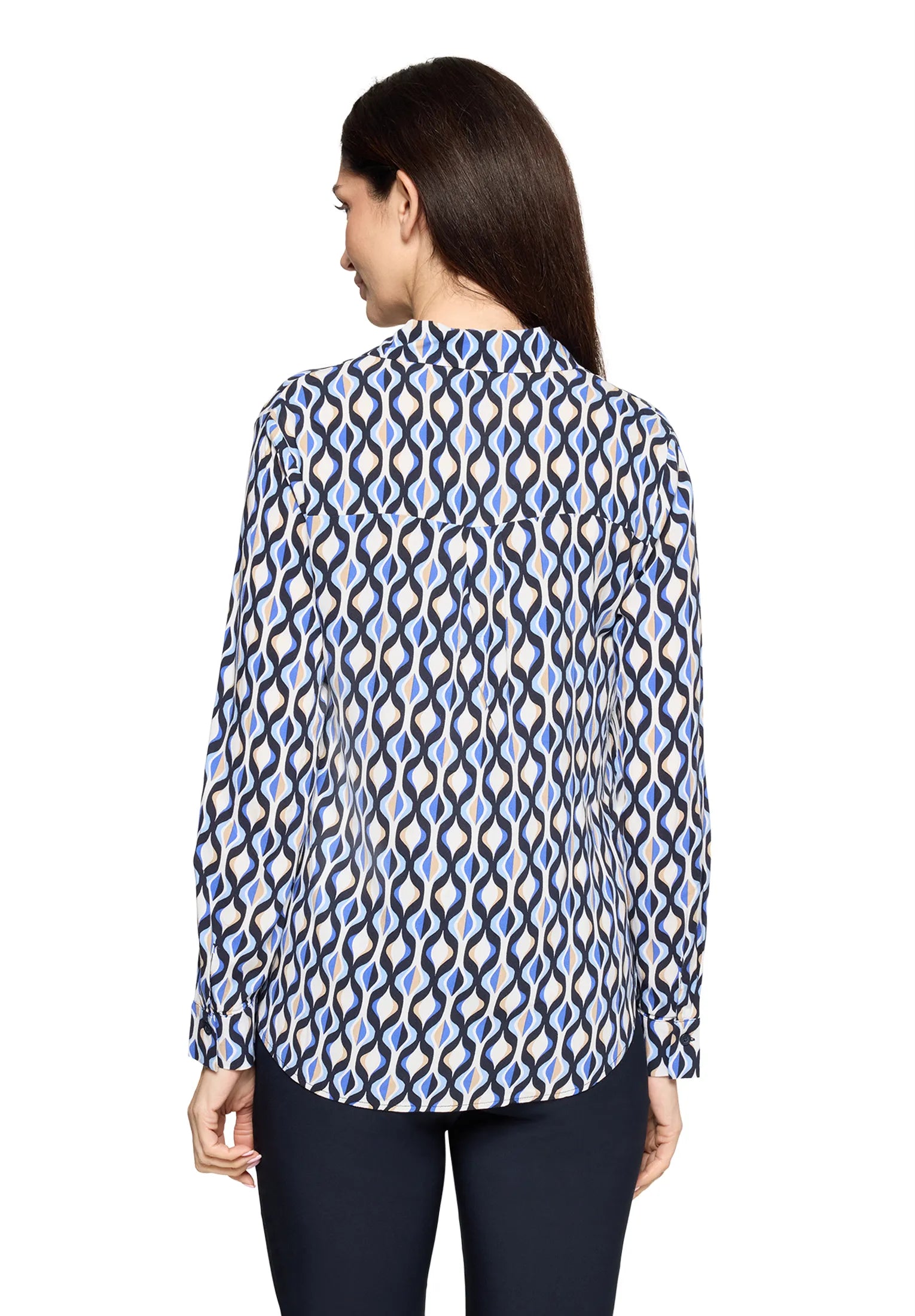 Betty Barclay Blue/Cream Women Long-Sleeved Slip-On Blouse SKU: 8000-1749_8811 Image 03