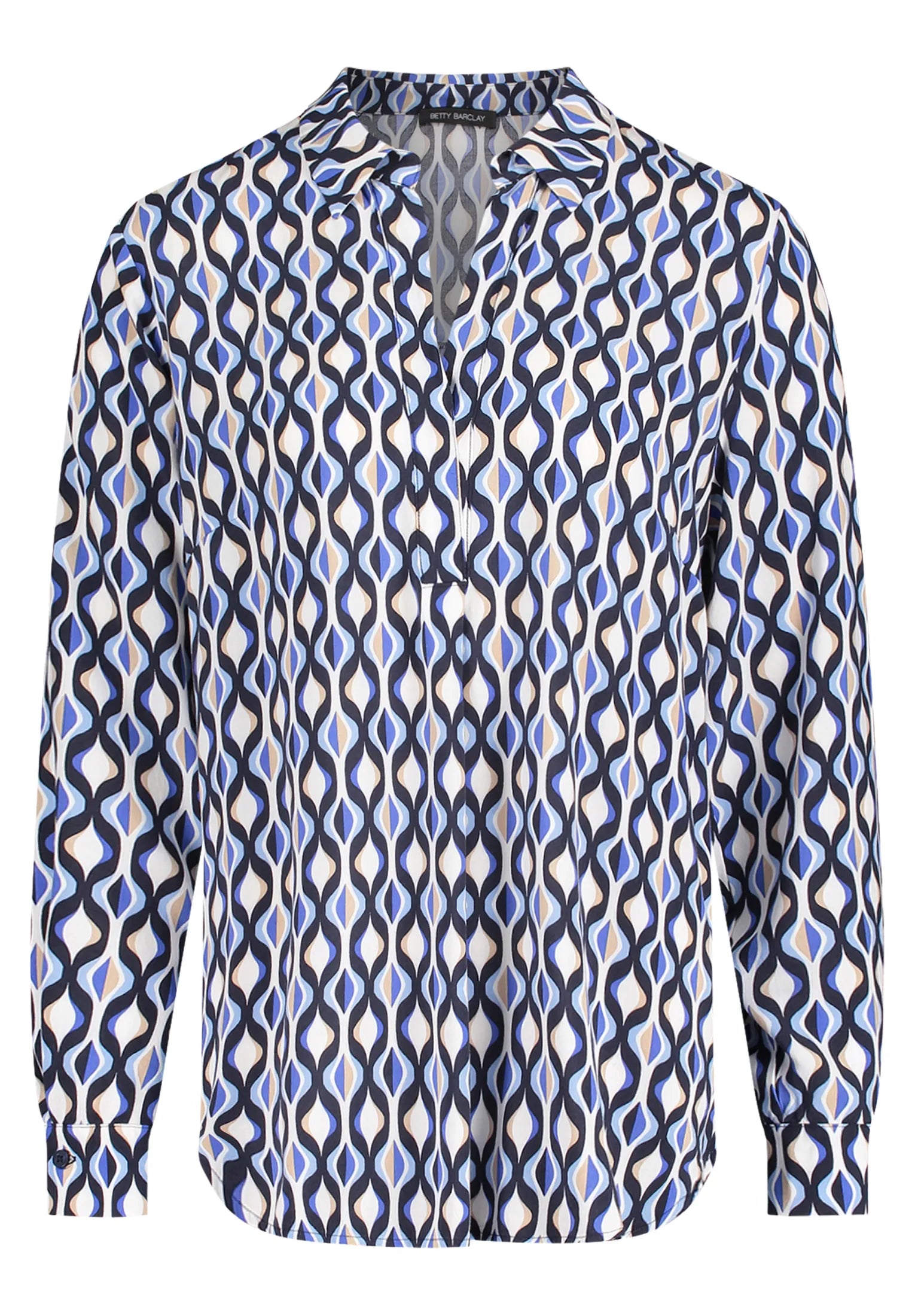 Betty Barclay Blue/Cream Women Long-Sleeved Slip-On Blouse SKU: 8000-1749_8811 Image 06