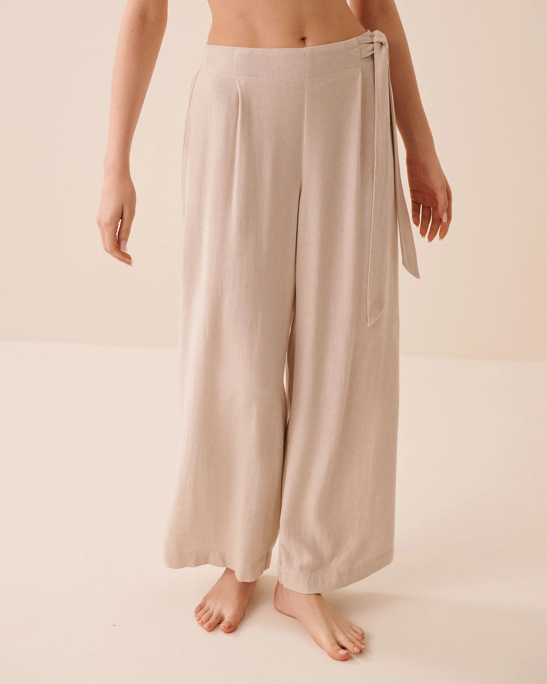 La Vie en Rose Sand Linen Mix Women Linen Blend Wide Leg Pants SKU: 80200095_20124 Image 03