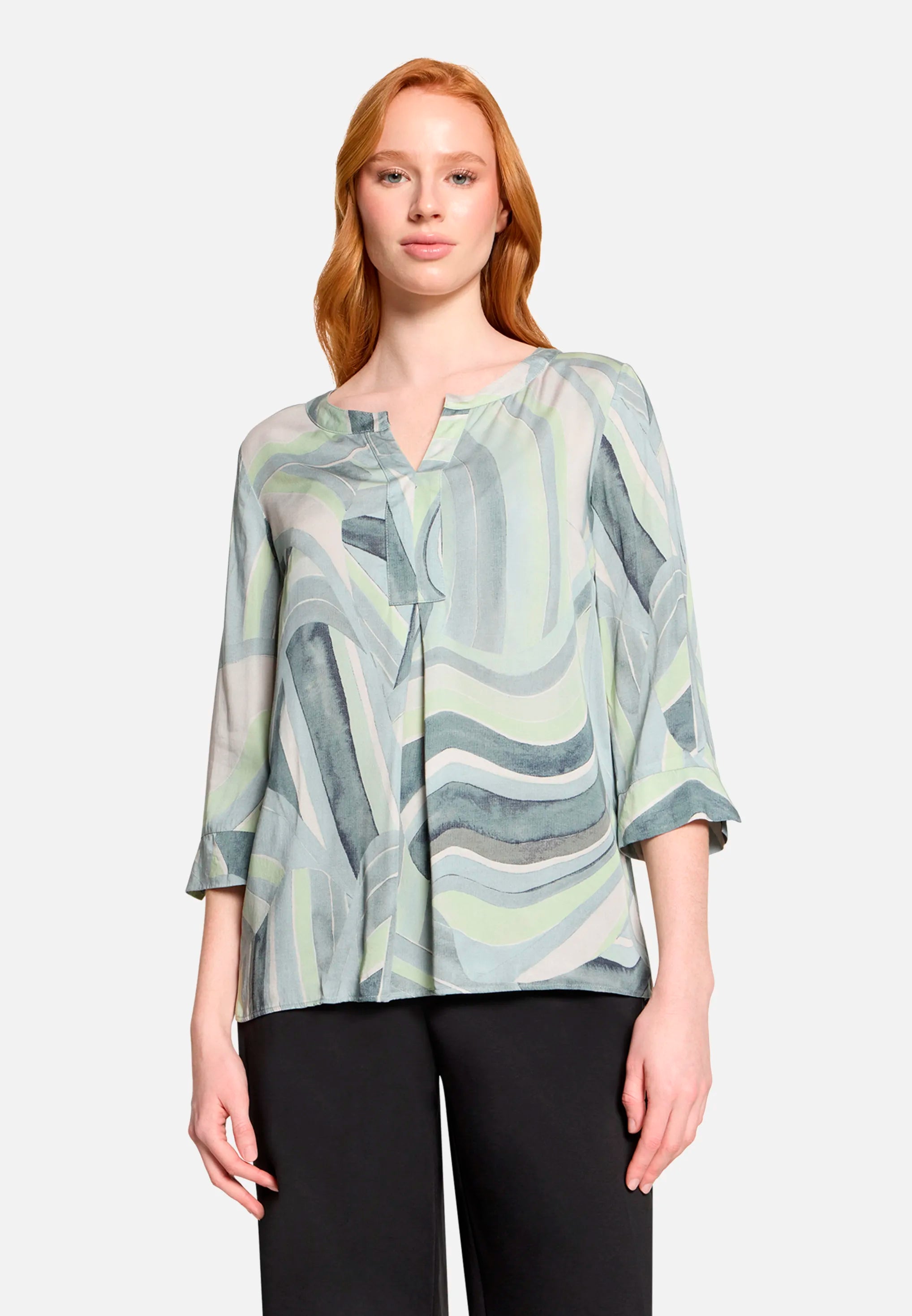 Betty Barclay Mint/Green Women Patterned Slip-On Blouse SKU: 8027-1859_5806 Image 01