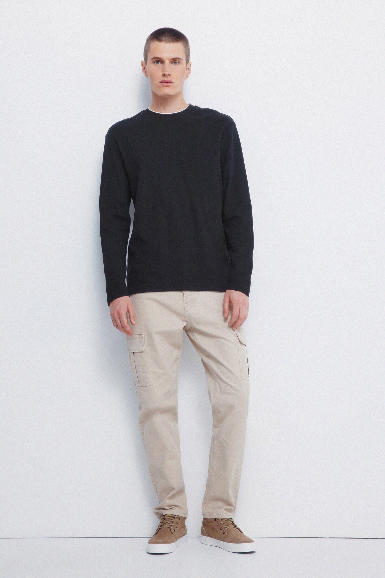 Springfield_Black_Double Waffle Fabric T-Shirt_8832417_28_05