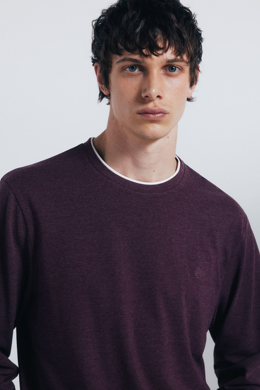 Springfield_Maroon_Double Melange Long Sleeve Shirt_8832420_69_02