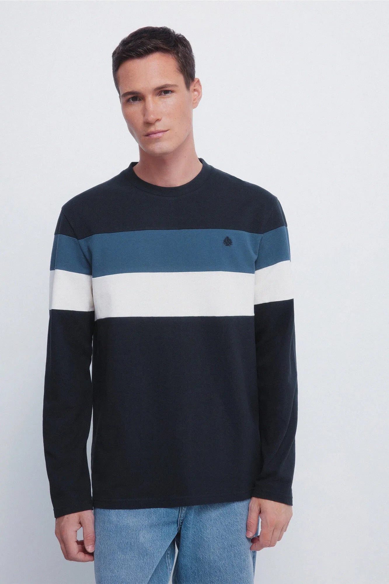 Springfield_Dark Blue_Long Sleeve PiquŽ Cut-Out T-Shirt_8832424_11_01