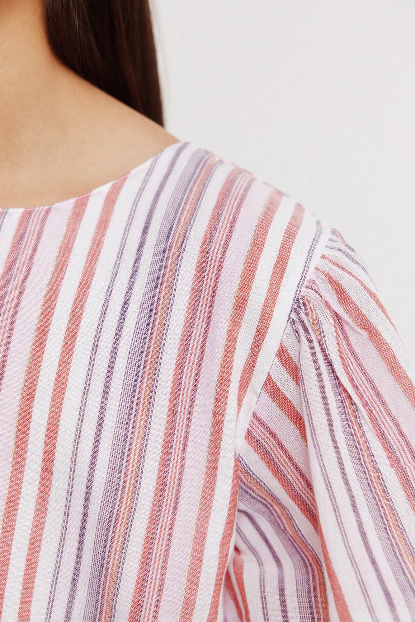 Springfield Purple Girls Striped Lurex Short Sleeve Blouse SKU: 8943205_76 Image 04