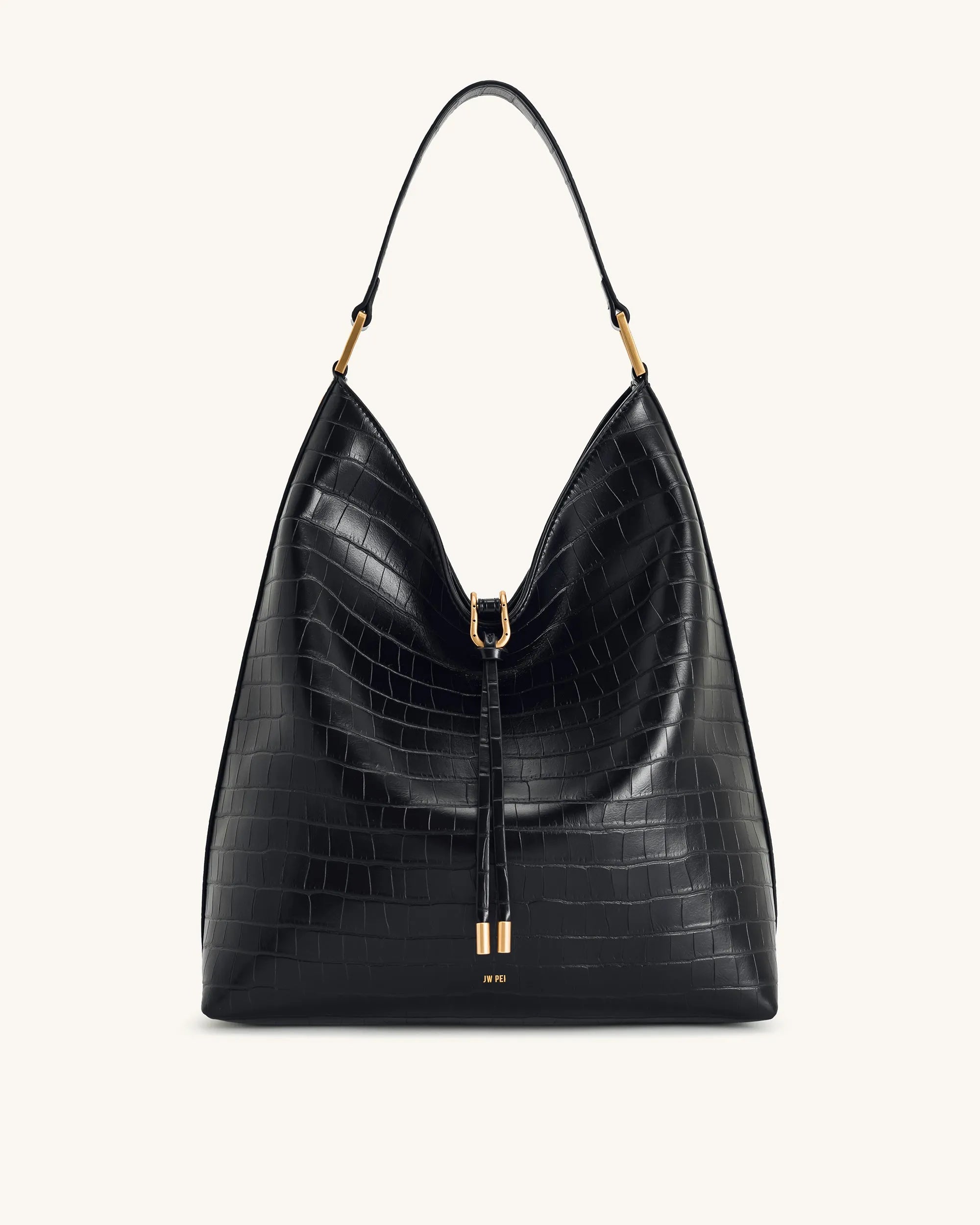 JW PEI Black Croc Women Aria Shoulder Bag - Black Croc SKU: 8T026-11_Black Croc Image 01