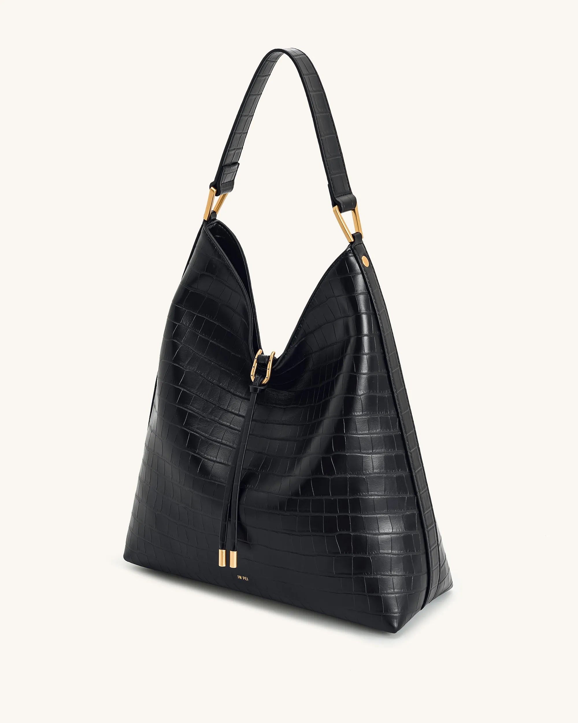 JW PEI Black Croc Women Aria Shoulder Bag - Black Croc SKU: 8T026-11_Black Croc Image 02