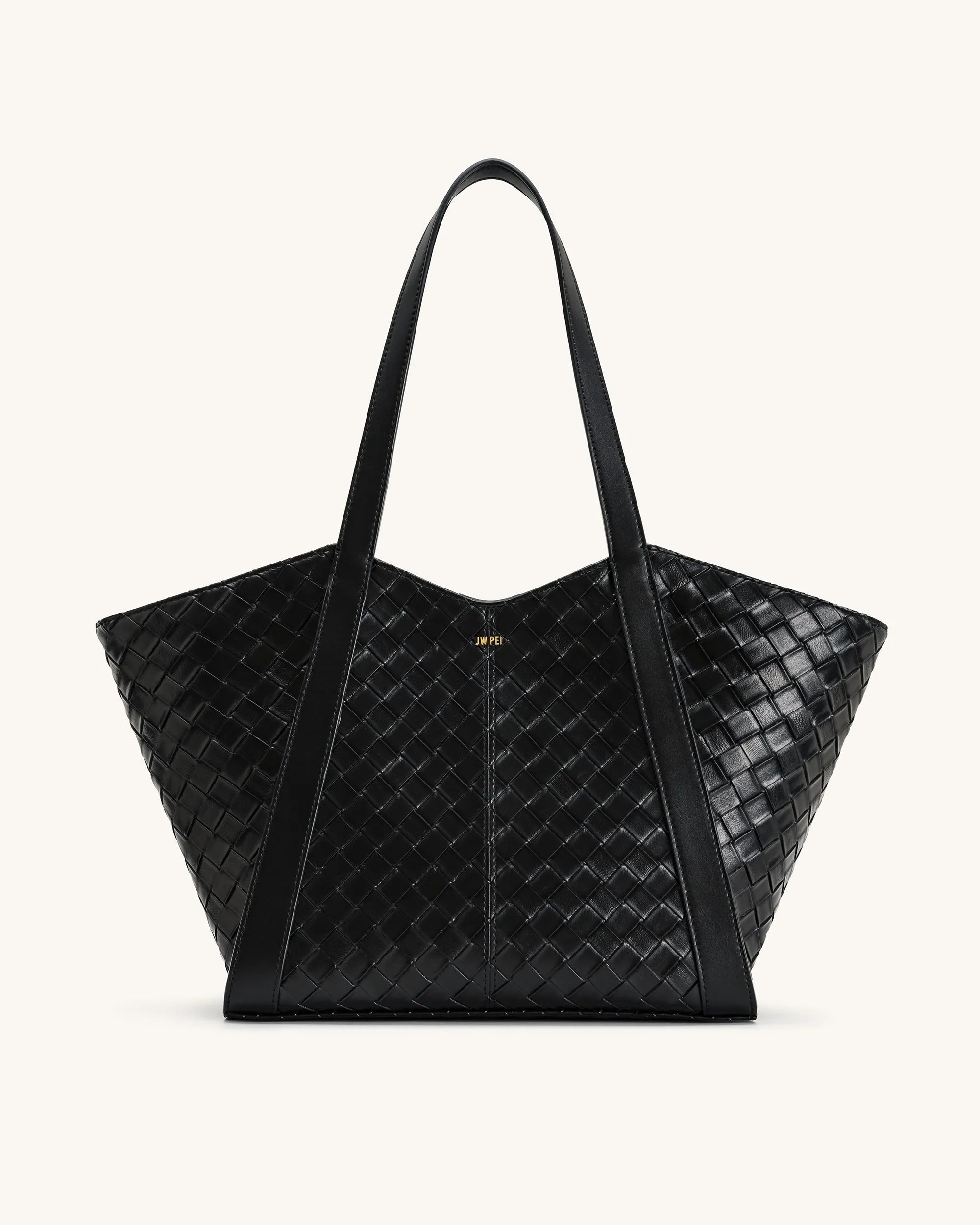 JW PEI Black Women Kiana Large Capacity Weave Texture Tote Bag - Black SKU: 8T032-11_Black Image 01