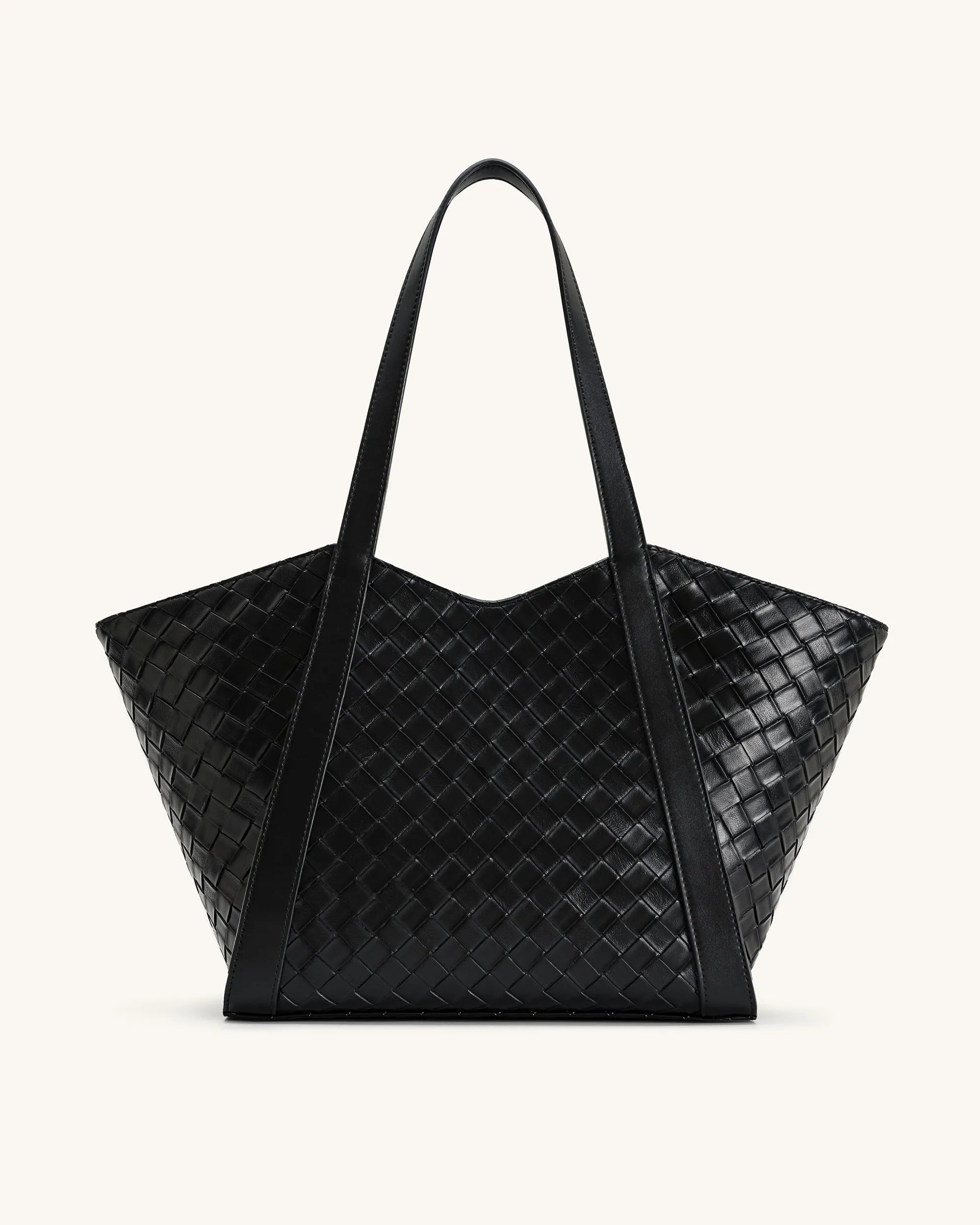 JW PEI Black Women Kiana Large Capacity Weave Texture Tote Bag - Black SKU: 8T032-11_Black Image 03