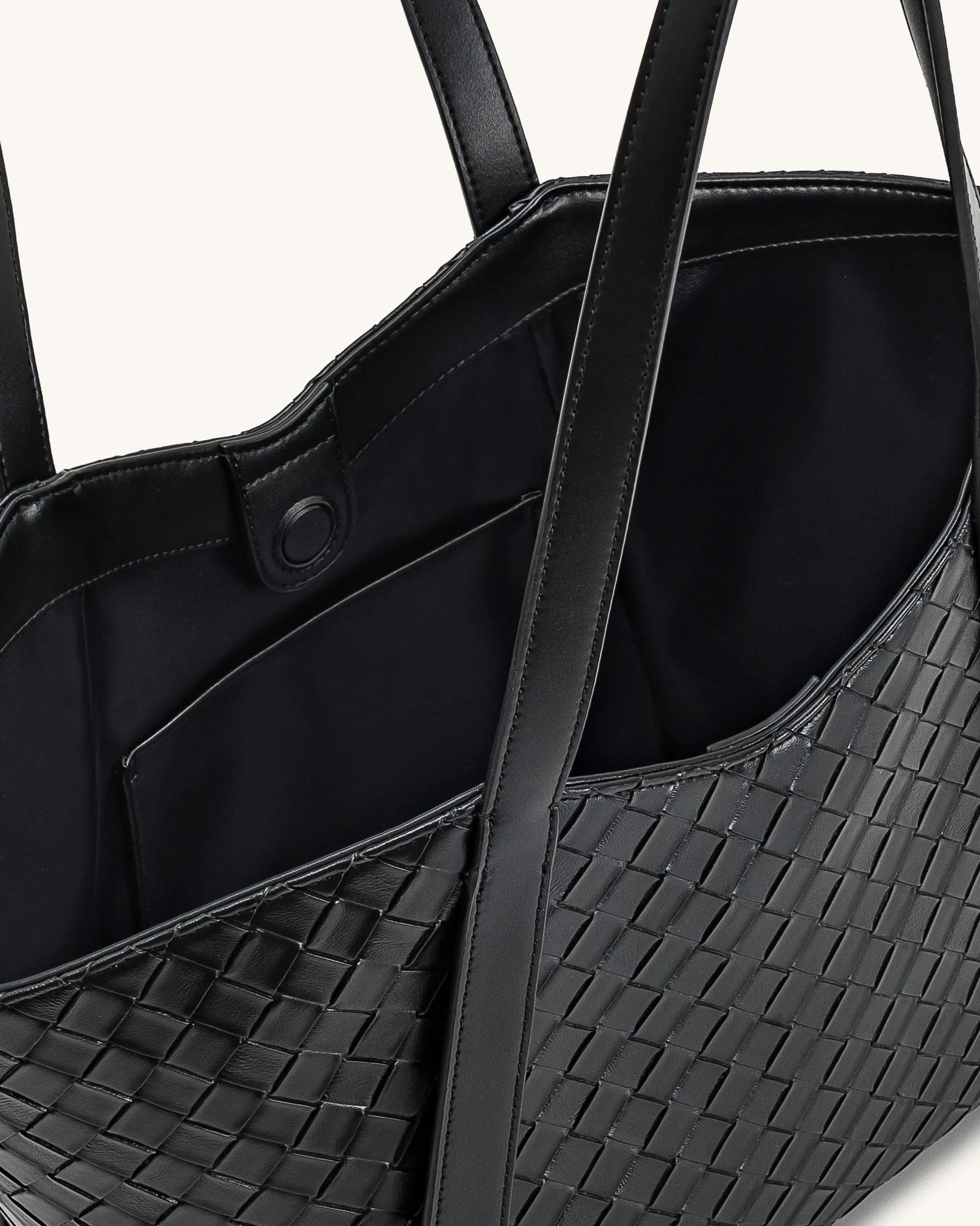 JW PEI Black Women Kiana Large Capacity Weave Texture Tote Bag - Black SKU: 8T032-11_Black Image 04