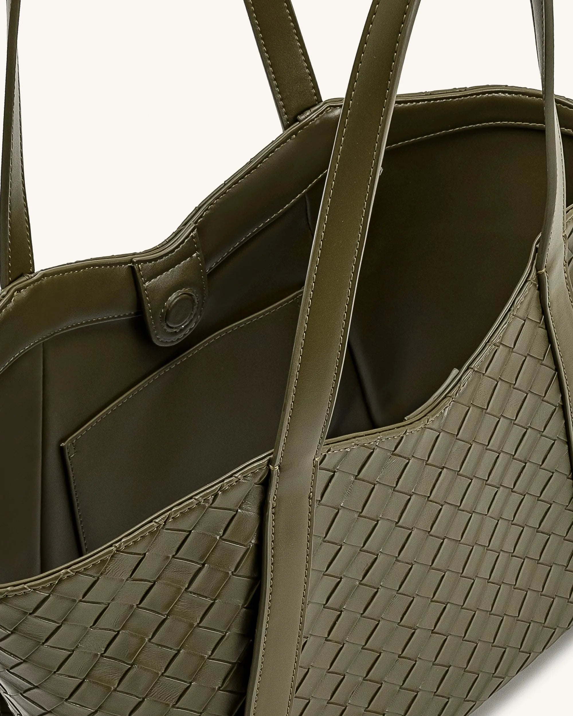 JW PEI Dark Olive Women Kiana Large Capacity Weave Texture Tote Bag - Dark Olive SKU: 8T032-71_Dark Olive Image 04