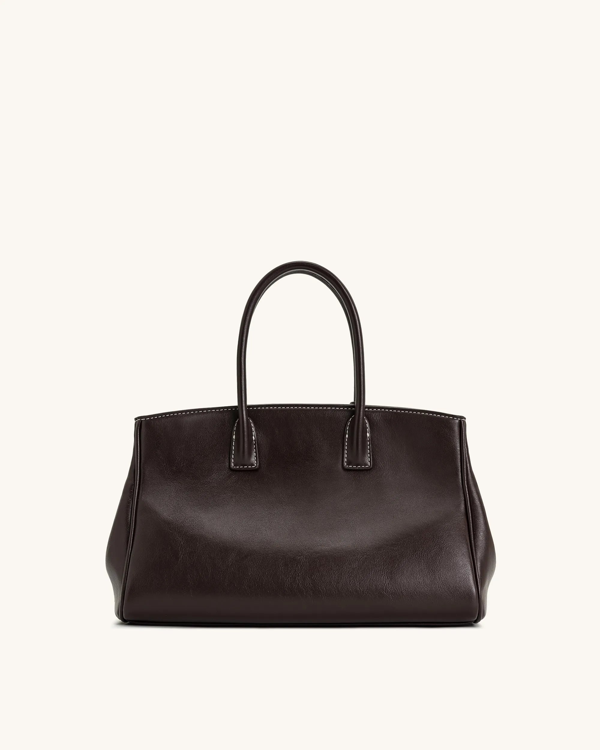 JW PEI Dark Brown Women Ziva Metal Lock Decoration Tote Bag - Dark Brown SKU: 8T052-31_Dark Brown Image 03