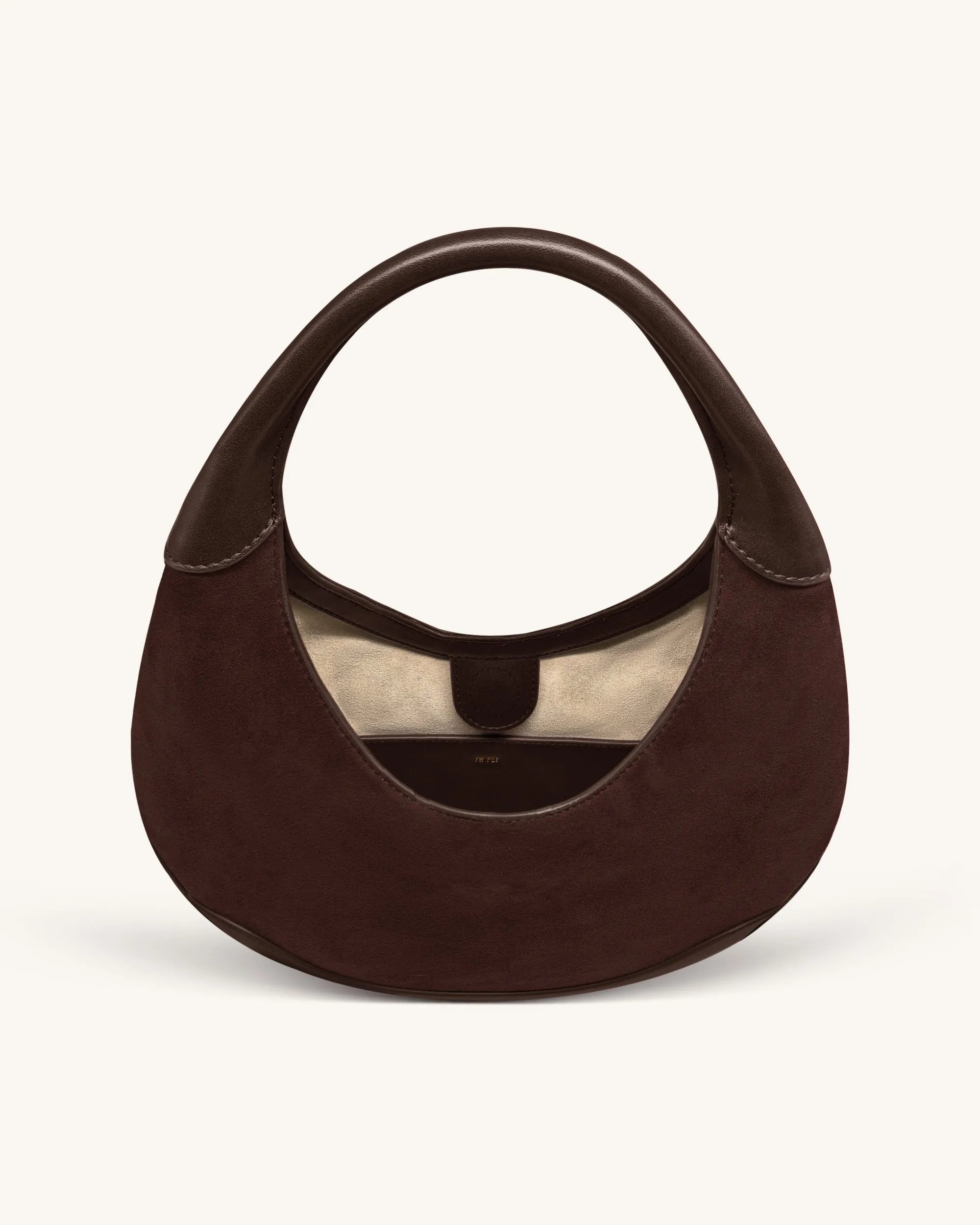 JW PEI Dark Brown Women Colette Faux Suede Crescent Hobo Bag - Dark Brown SKU: 8T114-3_Dark Brown Image 04