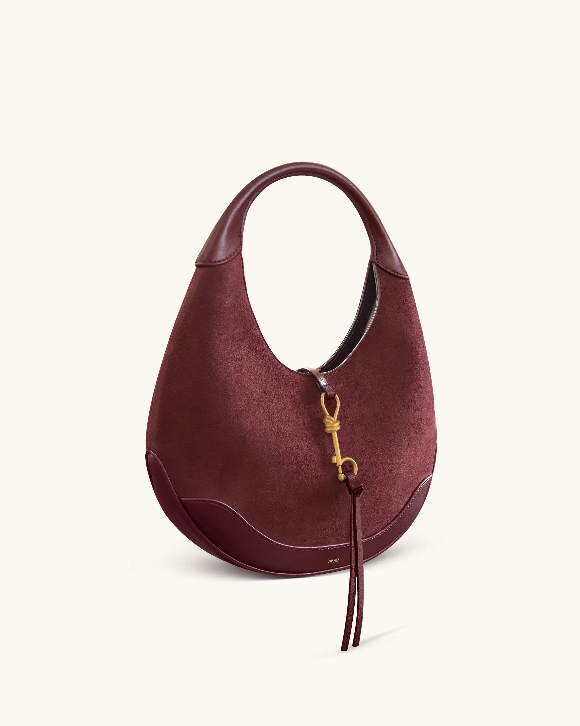 JW PEI Deep Claret Women Colette Faux Suede Crescent Hobo Bag - Deep Claret SKU: 8T114-41_Deep Claret Image 02