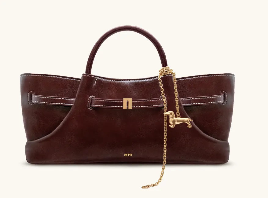 JW Pei Deep Burgundy Women Maeve Dachshund Metal Charm Tote Bag SKU: 8T117-43_Deep Burgundy Image 01
