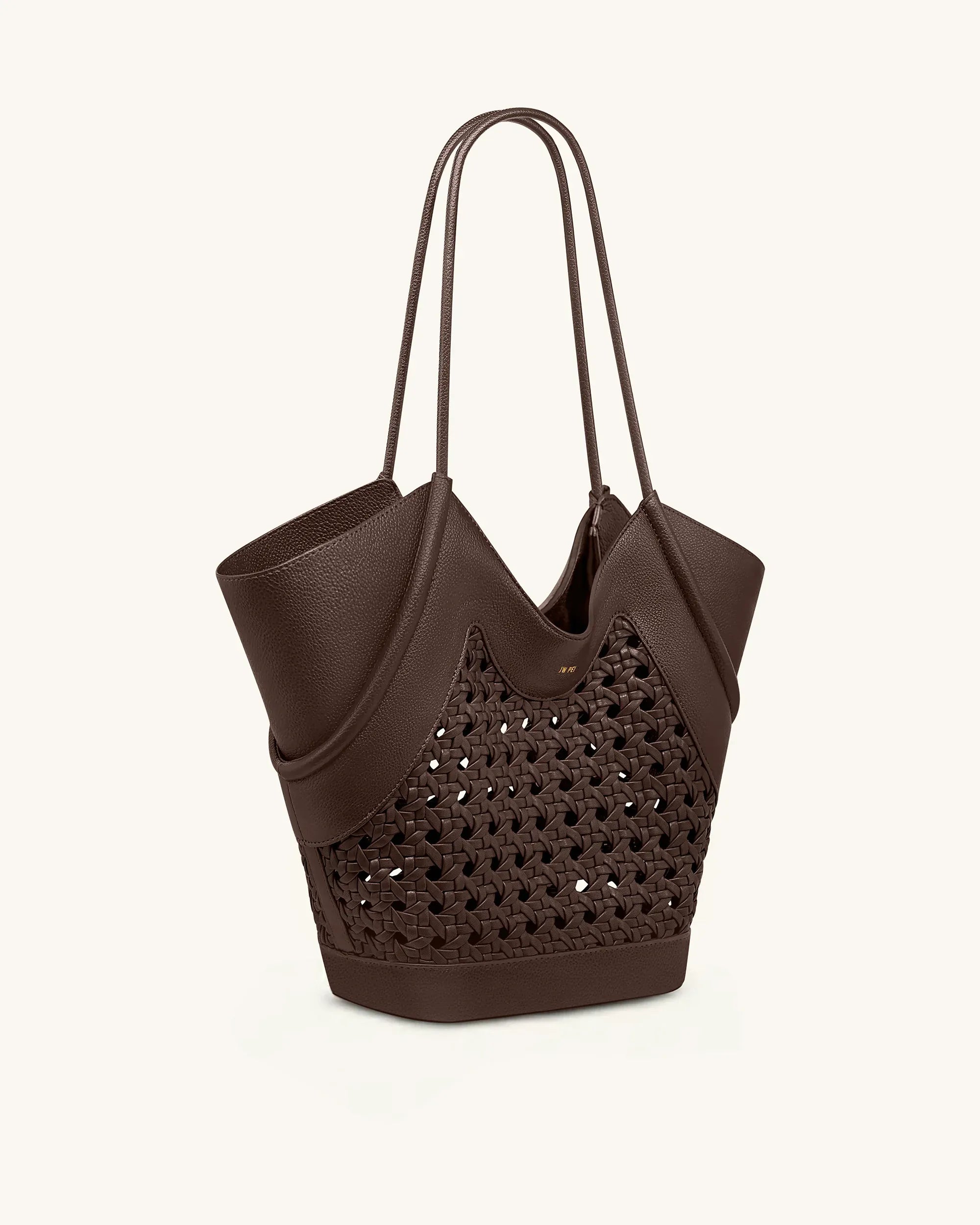 JW PEI Brown Women Maribel Woven Panel Tote Bag SKU: 8T121-3_Dark Brown Image 03