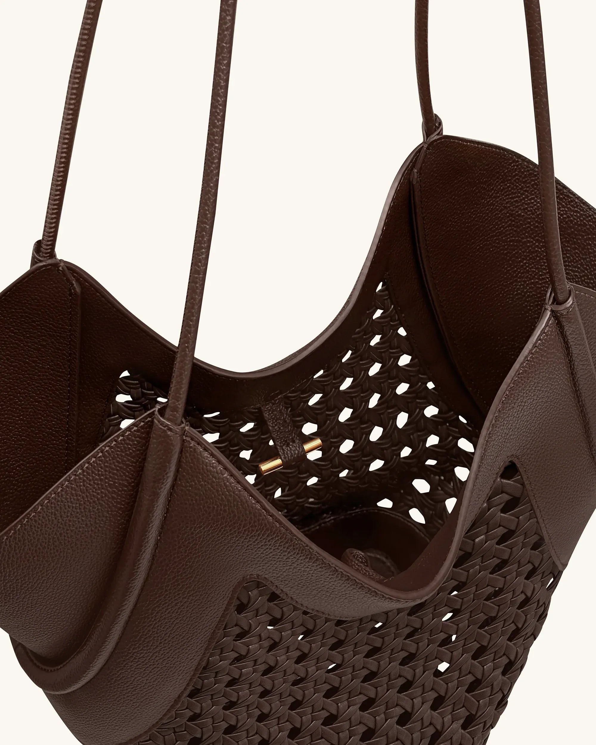 JW PEI Brown Women Maribel Woven Panel Tote Bag SKU: 8T121-3_Dark Brown Image 05