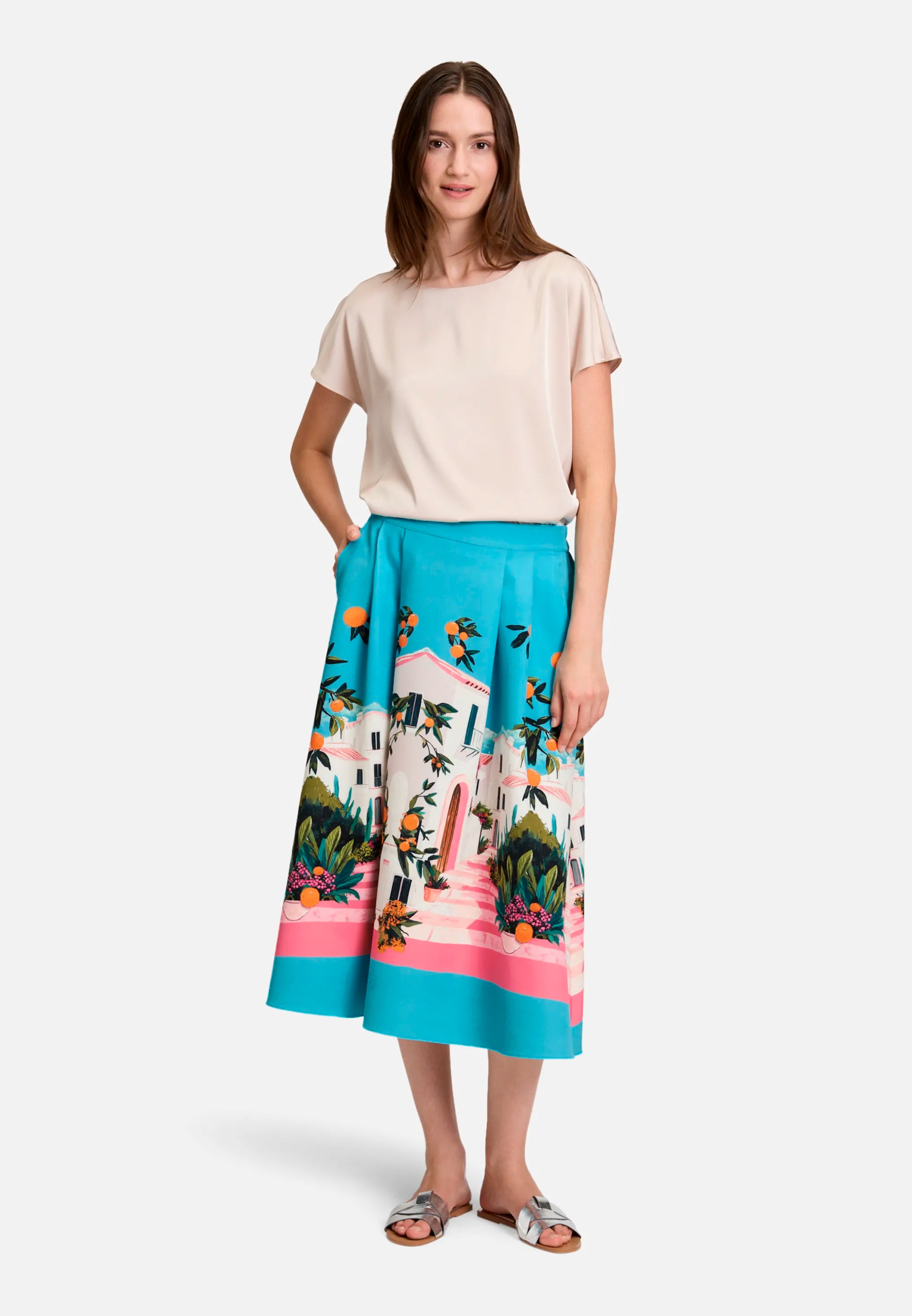 Betty Barclay Cream/Pink Women Slip-On Skirt with Print SKU: 9042-3214_1843 Image 03