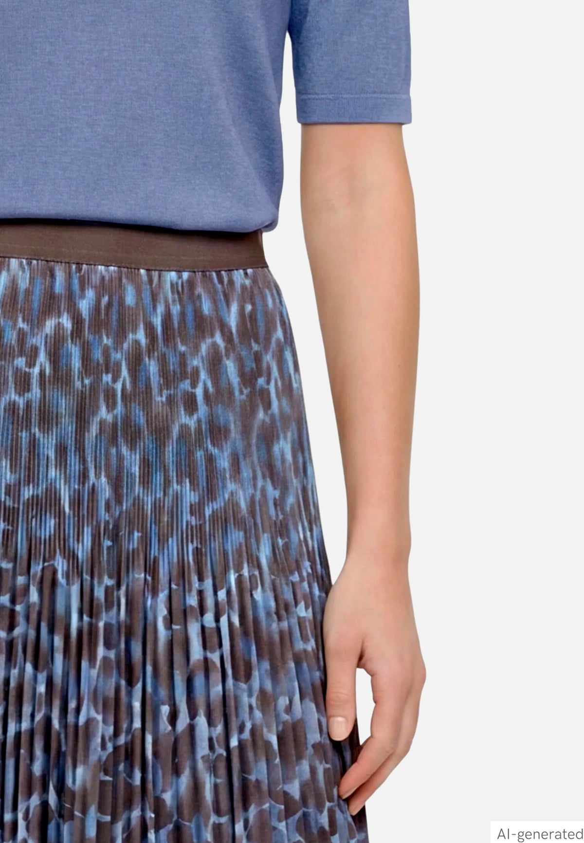 Betty Barclay Blue/Brown Women Pleated Midi Skirt with Animal Print SKU: 9305-1697_8870 Image 06