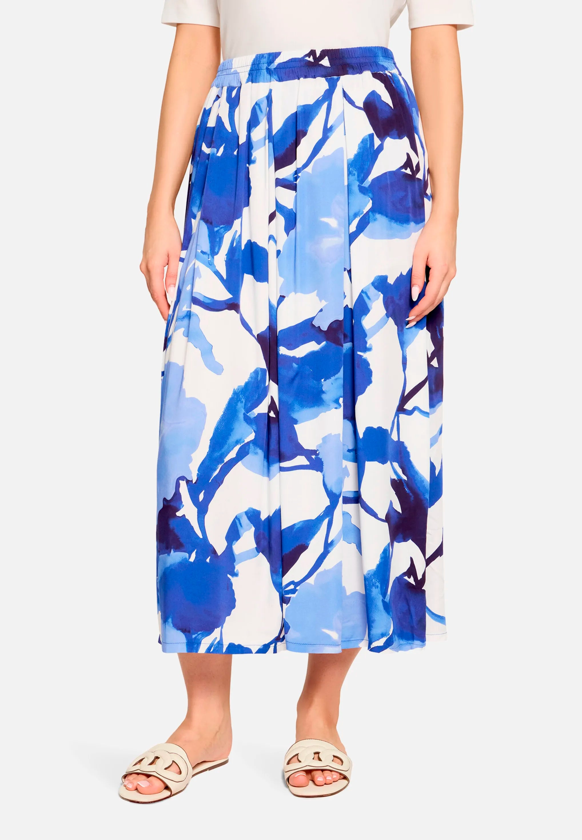 Betty Barclay Cream/Blue Women Slip-On Skirt with Side Pockets SKU: 9488-1875_1881 Image 02