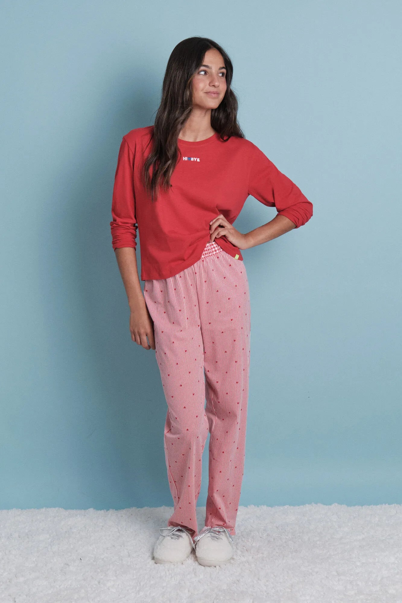 Women Secret_Red_Long Pyjamas 100% Cotton Red Striped Pajamas_9522056_60_02