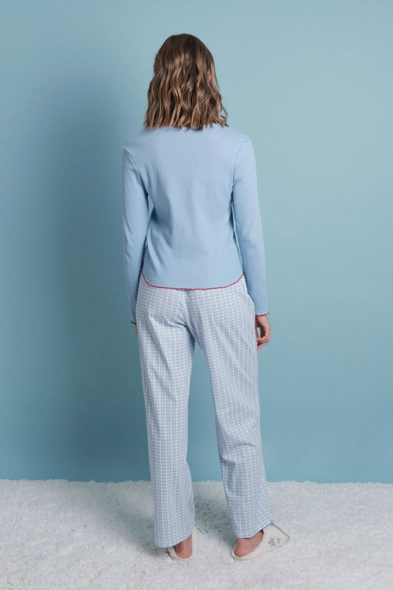 Women Secret_Medium Blue_Long Pyjamas with Blue Gingham Checks_9522057_12_06