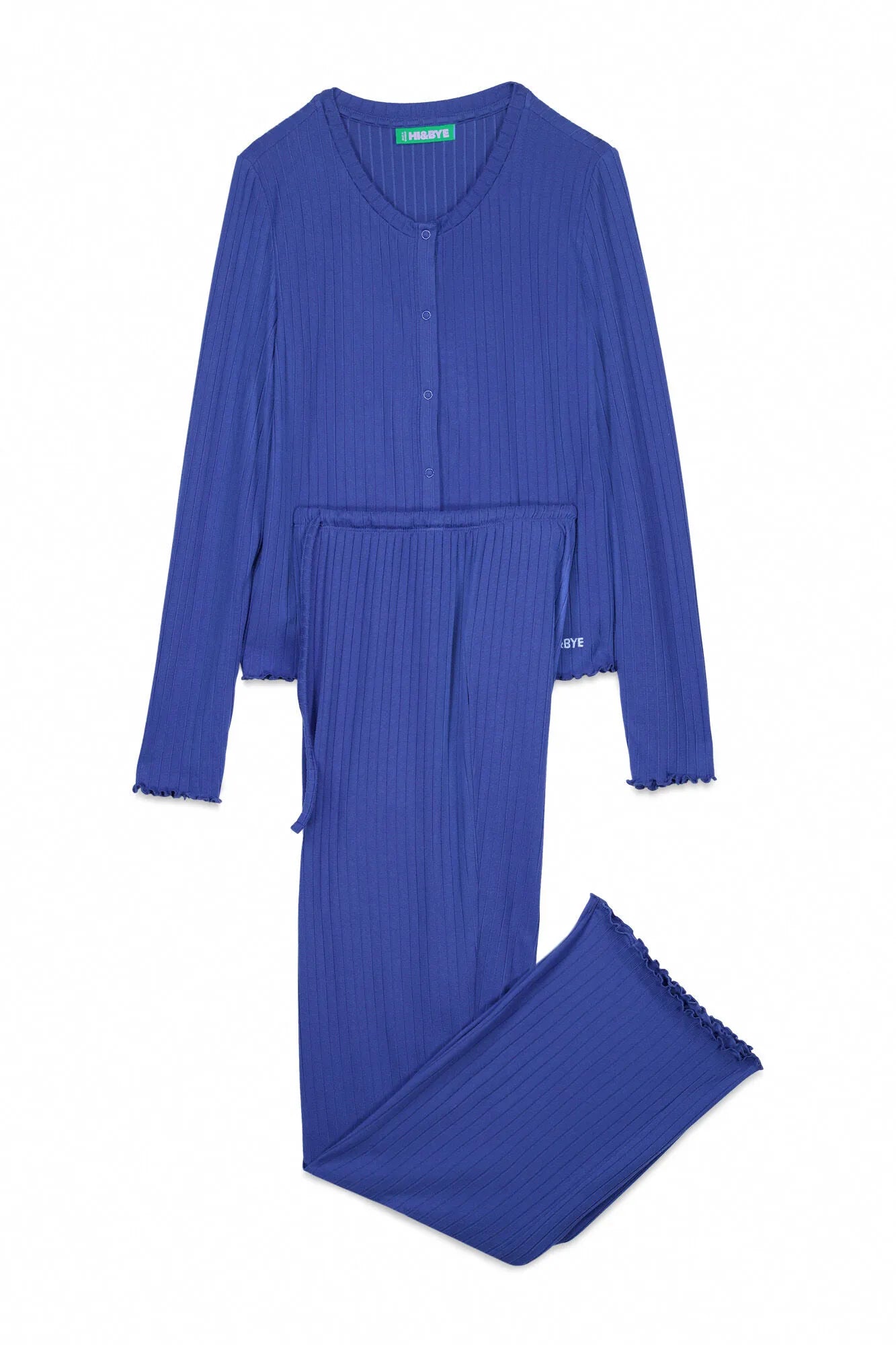 Women Secret_Blue Print_Soft Blue Ribbed Long Pajamas_9522065_19_06