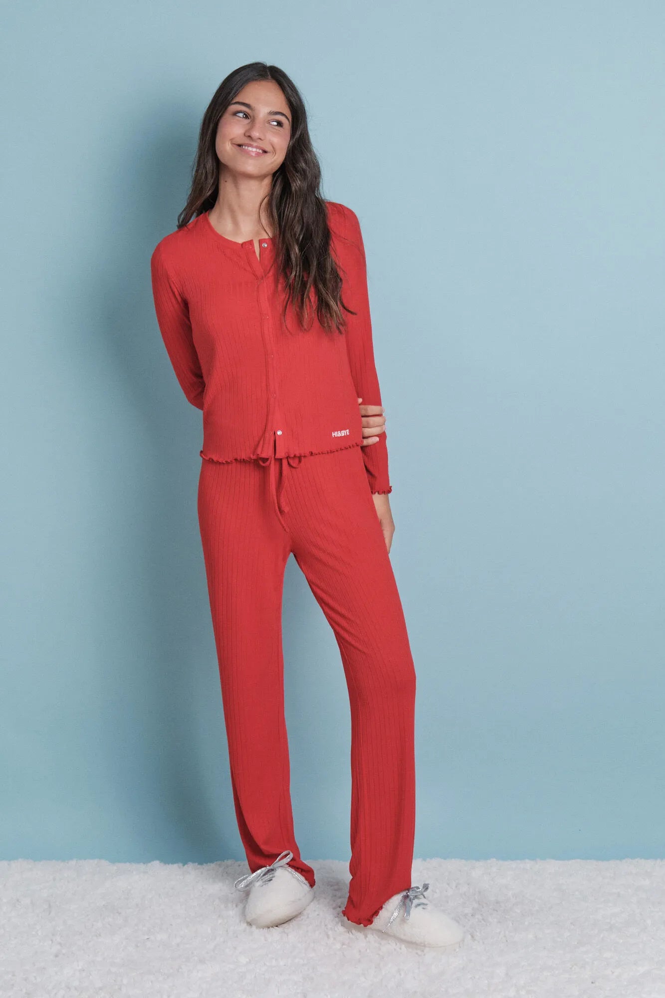Women Secret_Red_Soft Red Ribbed Long Pajamas_9522066_60_02