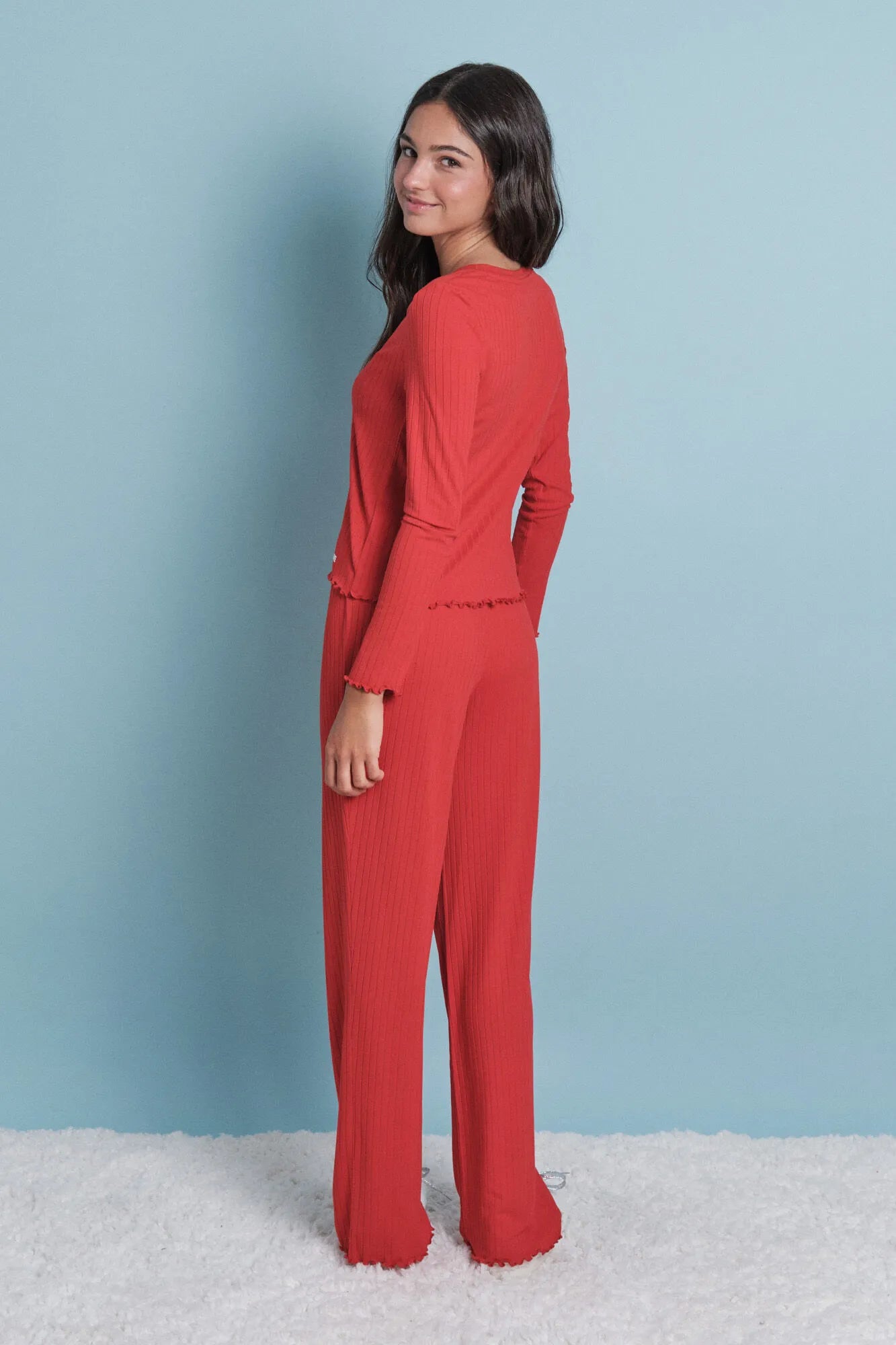 Women Secret_Red_Soft Red Ribbed Long Pajamas_9522066_60_06