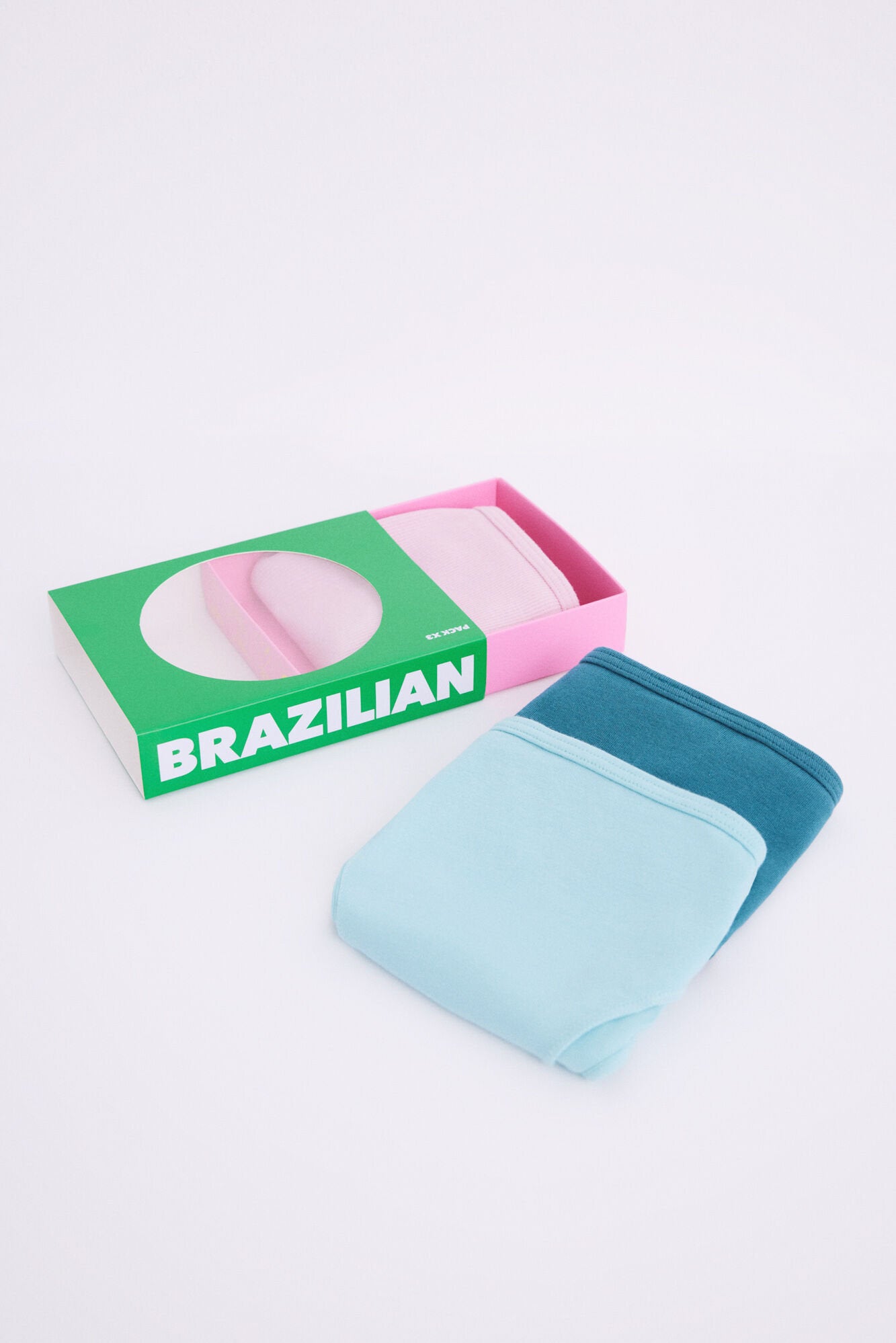 Pack Of 3 Brazilian Panties In Turquoise, Pink & Blue Cotton_02