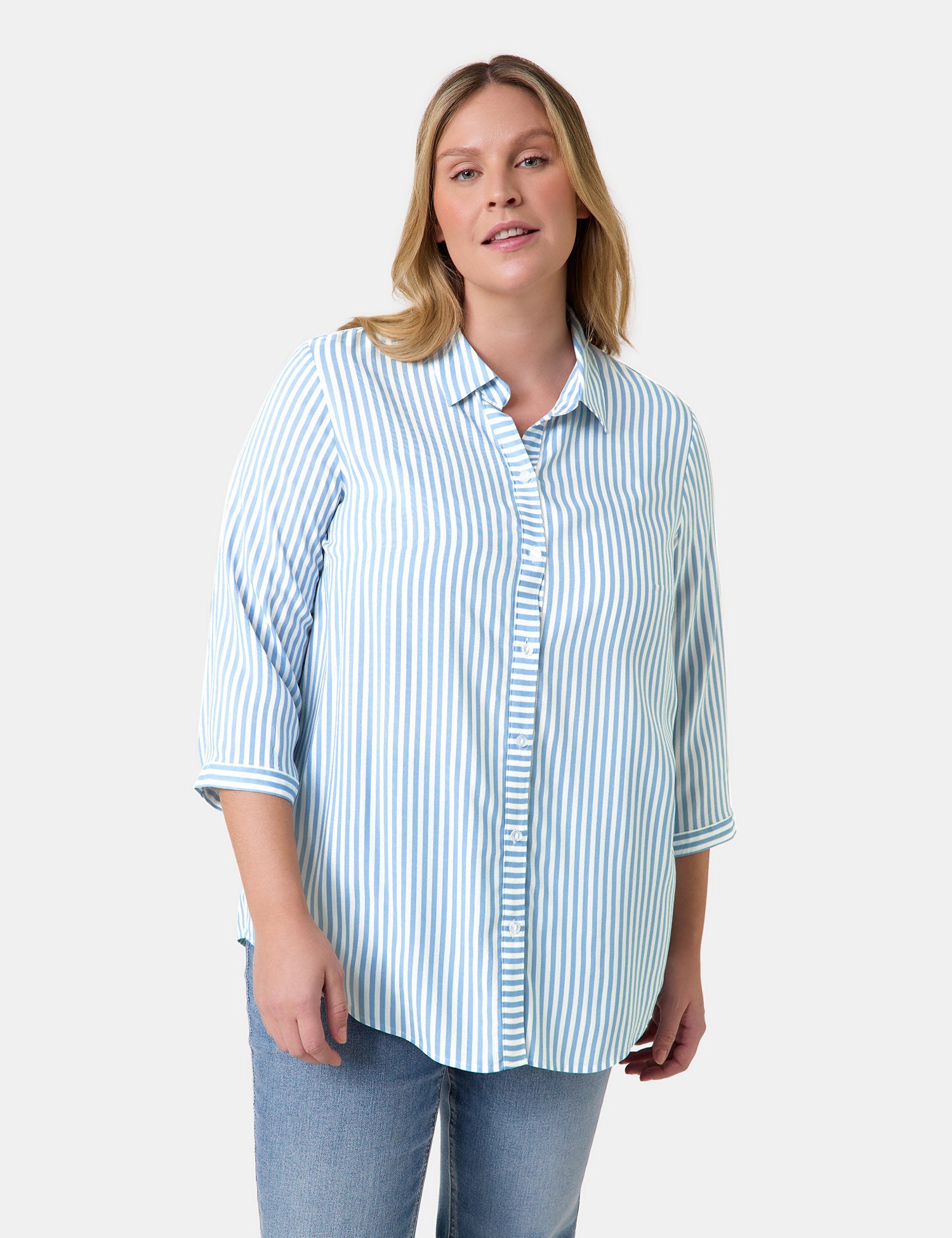 Samoon_Striped Blouse with 3/4-Length Sleeves_960985-29146_8952_06