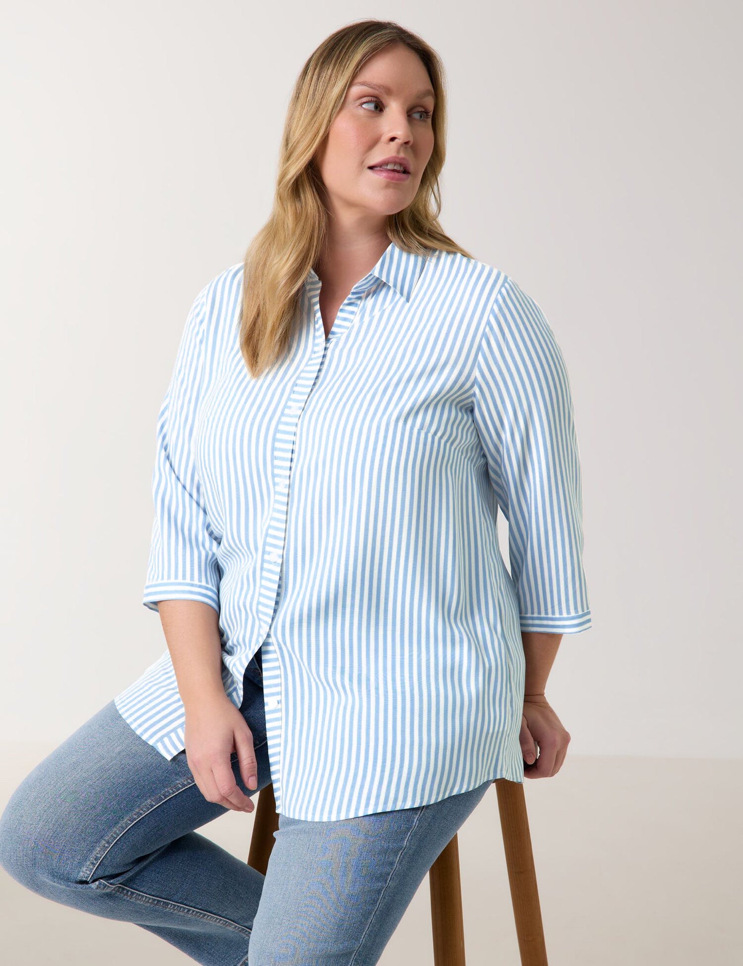 Samoon_Striped Blouse with 3/4-Length Sleeves_960985-29146_8952_07