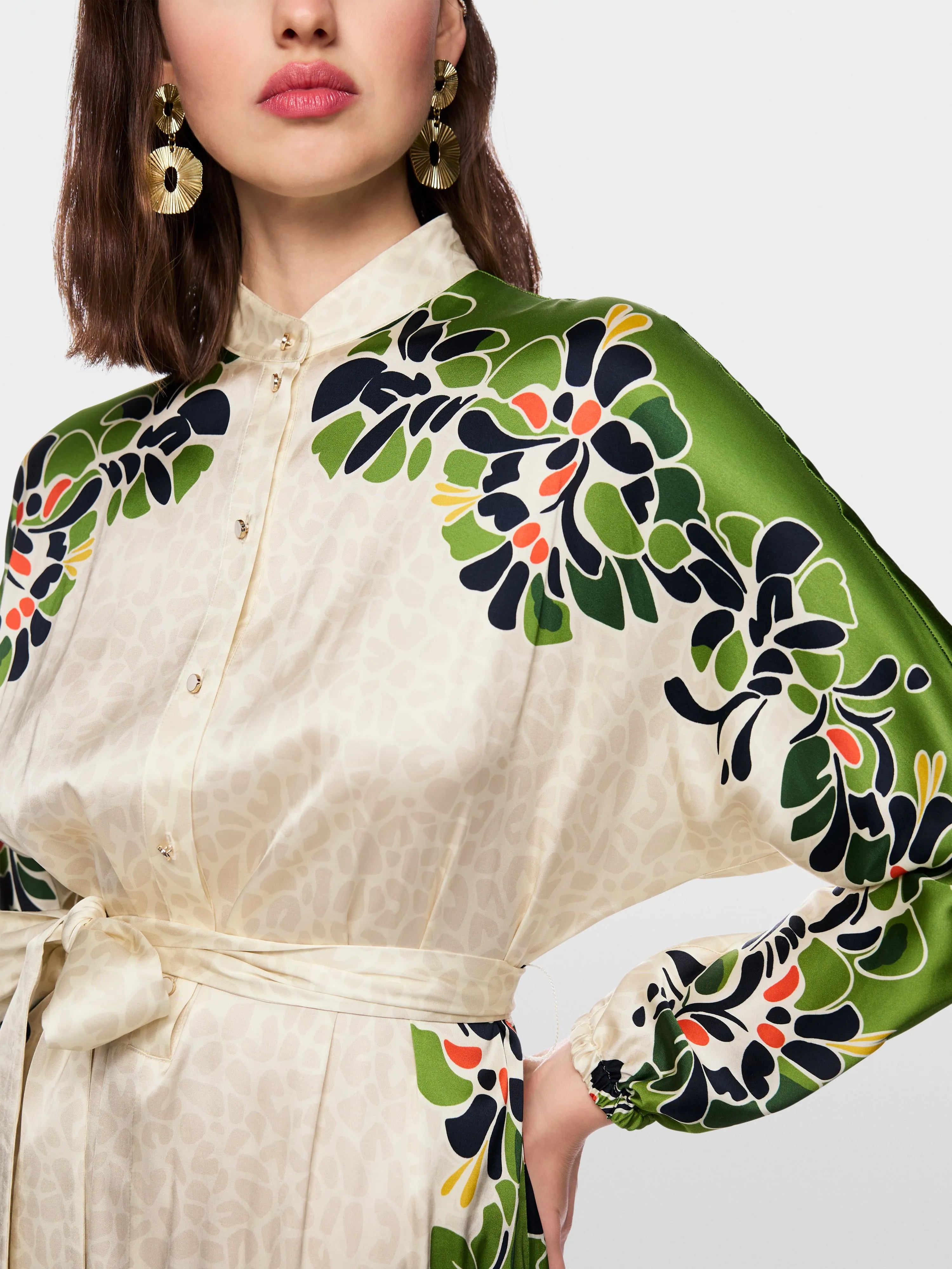 Marc Cain Bright Ecru Women Maxi Dress with Stylized Flowers SKU: AC 21.46 W42_112 Image 03