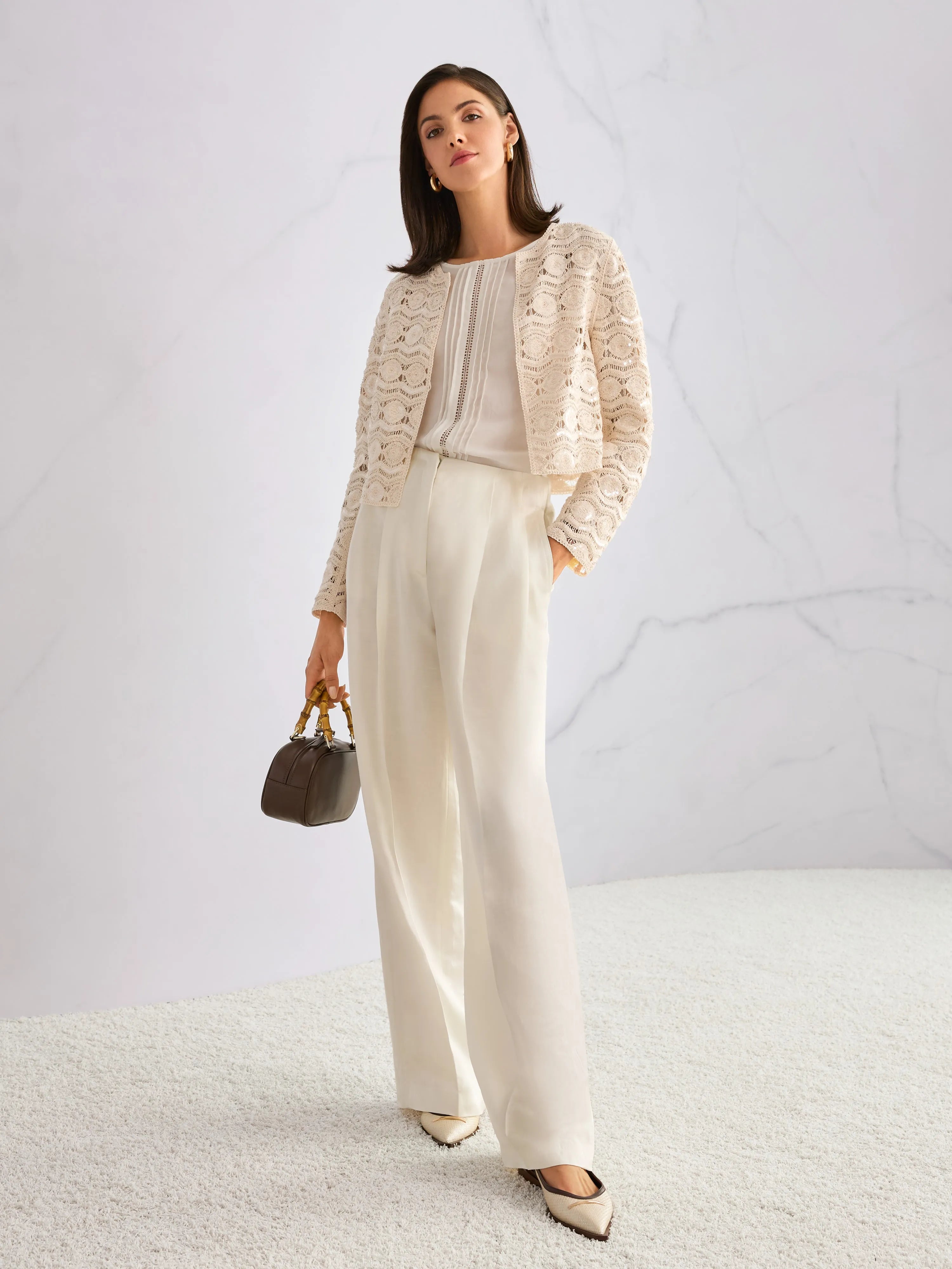 Marc Cain Bright Ecru Women Openwork Jacket with Mini Beads SKU: AC 31.23 W74_112 Image 07