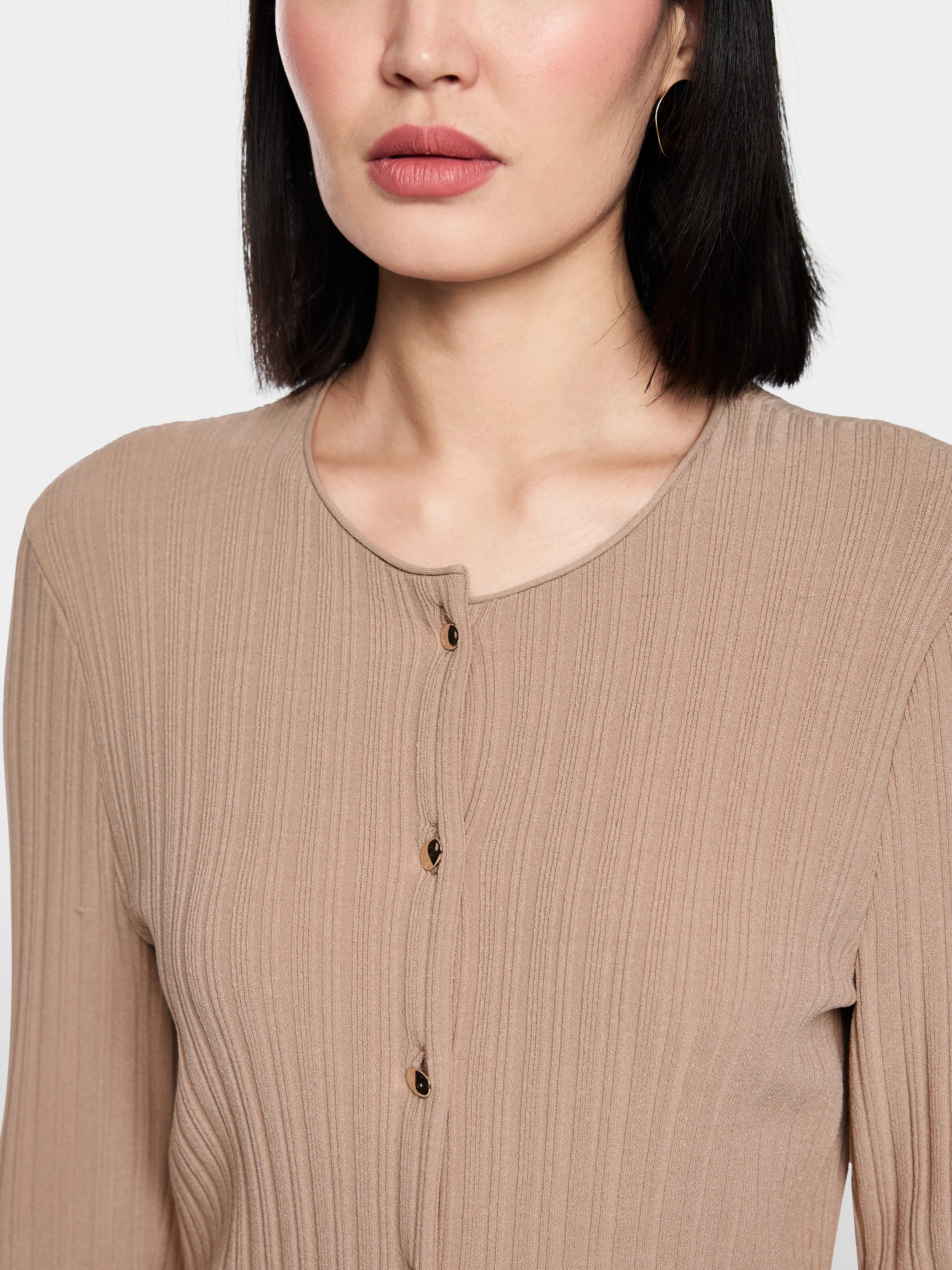 Marc Cain_Warm Taupe New_ÔRethink TogetherÕ Ribbed Cardigan_AC 39.06 M43_619_03