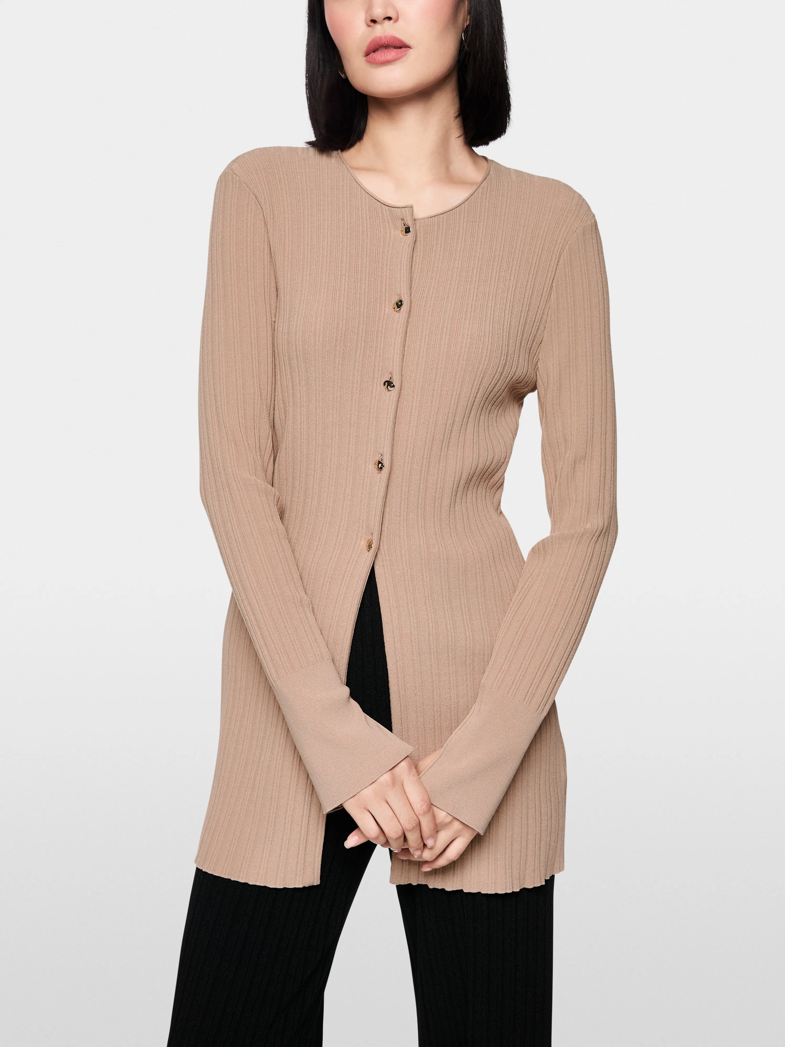 Marc Cain_Warm Taupe New_ÔRethink TogetherÕ Ribbed Cardigan_AC 39.06 M43_619_06