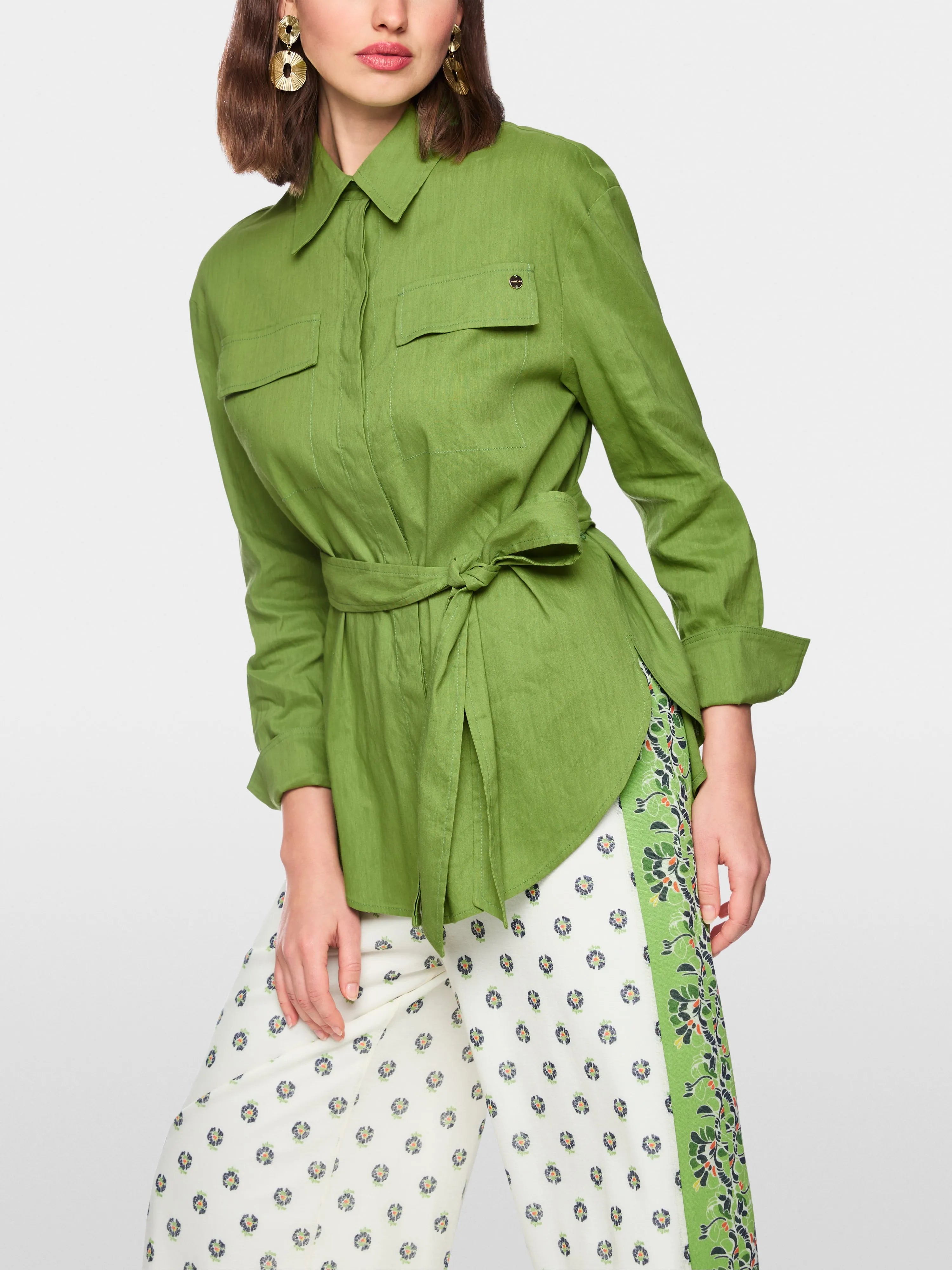 Marc Cain Garden Green Women Linen-Viscose Blend Safari Blouse SKU: AC 51.35 W70_526 Image 06