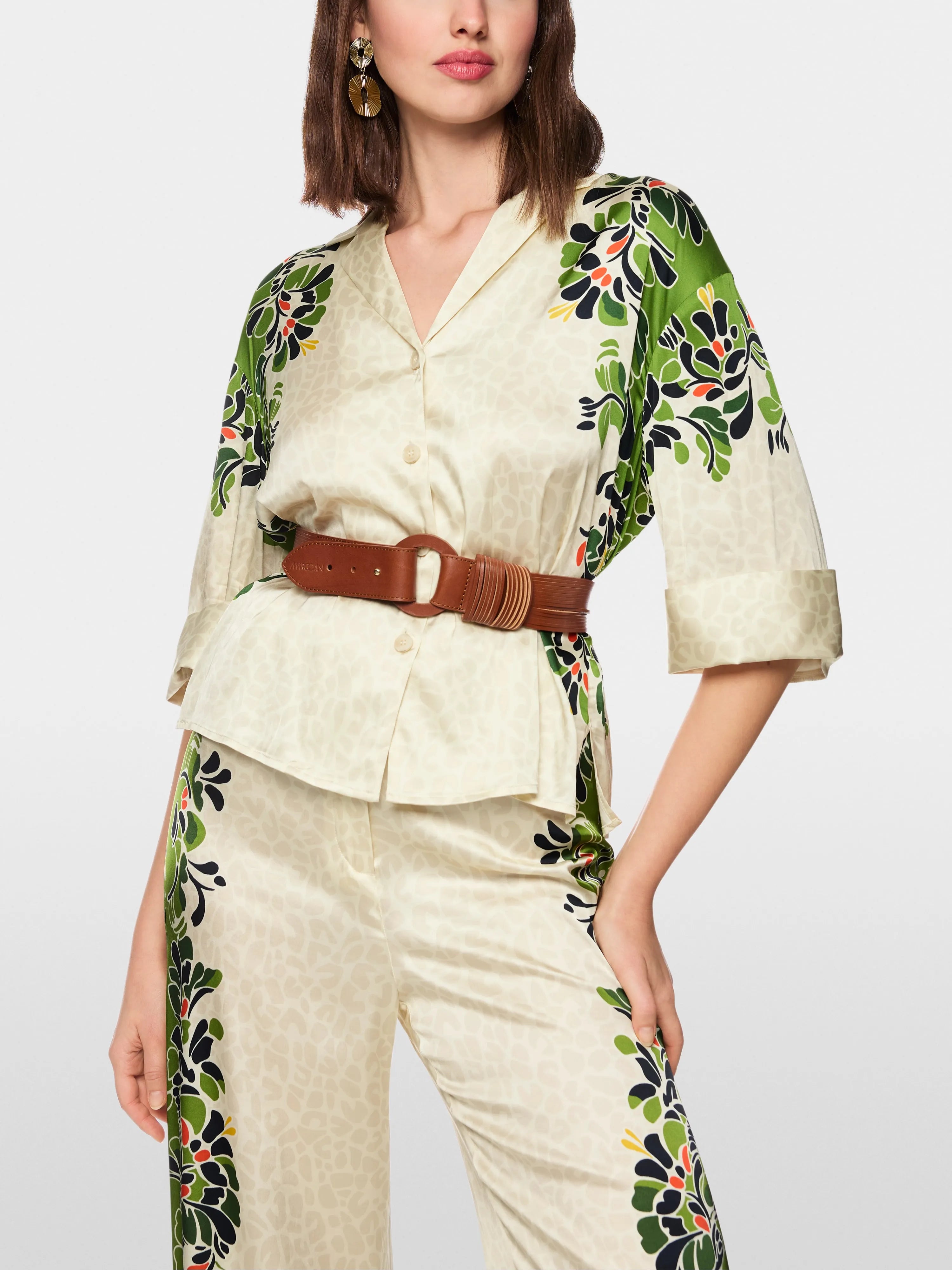 Marc Cain Bright Ecru Women Blouse with Leopard Hibiscus Print SKU: AC 51.37 W42_112 Image 06