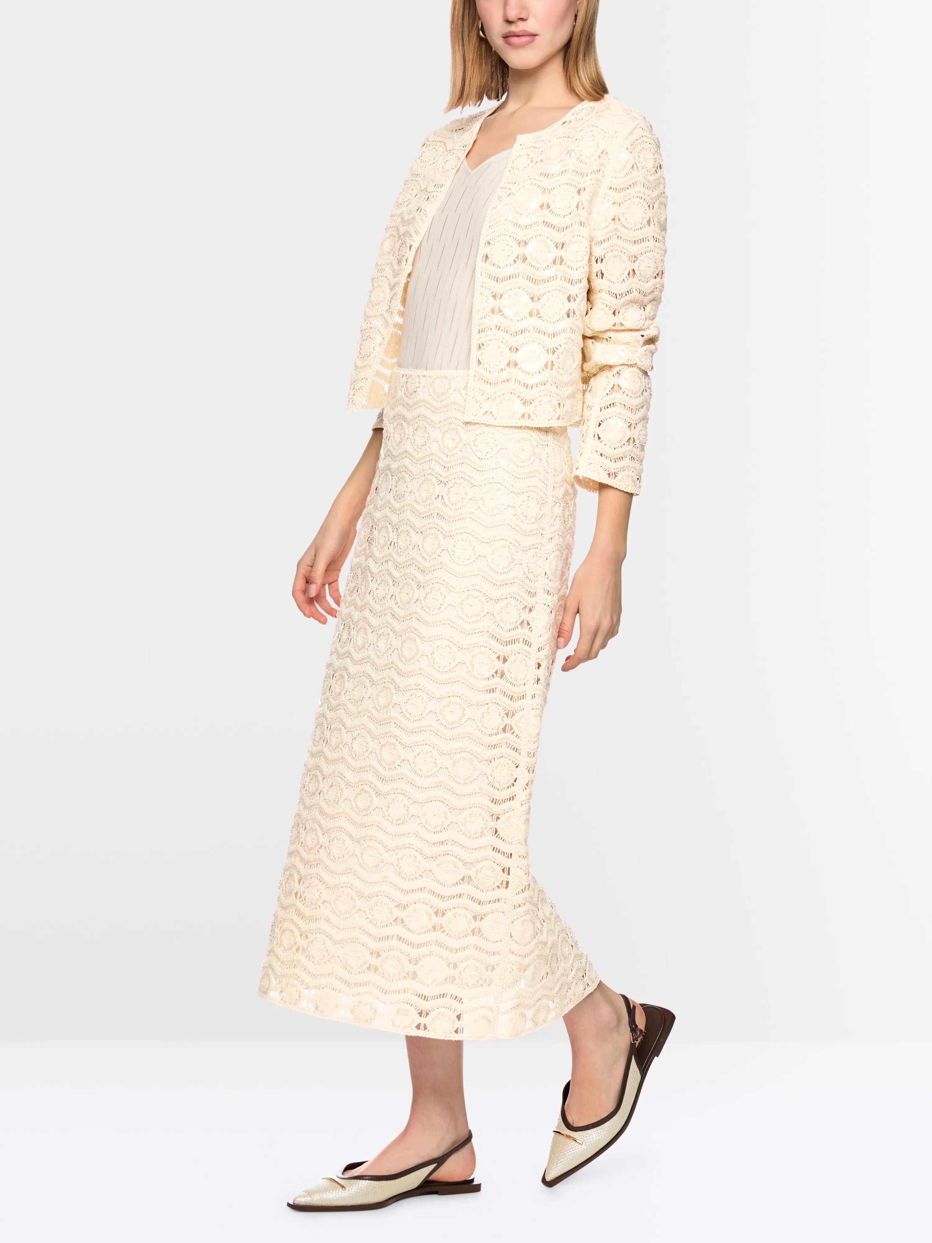 Marc Cain Bright Ecru Women Openwork Skirt with Mini Beads SKU: AC 71.29 W74_112 Image 05